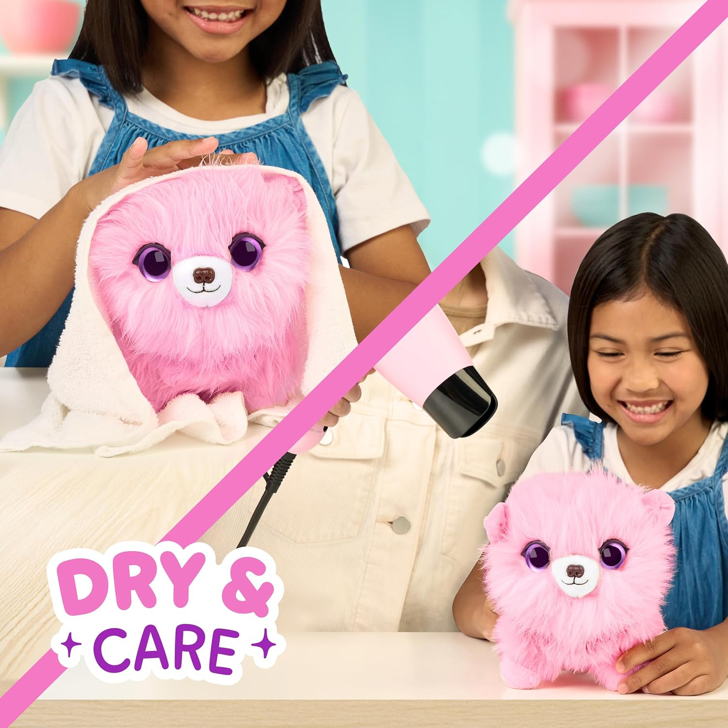 Scruffaluvs Pet Scruffs Pink Mystery Plush Toy, 19Cm (7.5") Tall - Wash to Reveal 1 of 3 Rescue Pets: Puppy, Bunny, or Kitty - Includes 22Cm (8.7") Deluxe Pet Carrier. Styles May Vary. image number 3