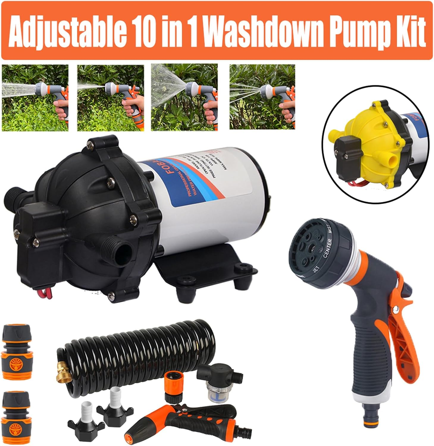 Washdown Deck Wash Pump Kit 75 PSI 12V 6.6GMP for Rv Boat Marine Yacht Caravan (BLACK) image number 3