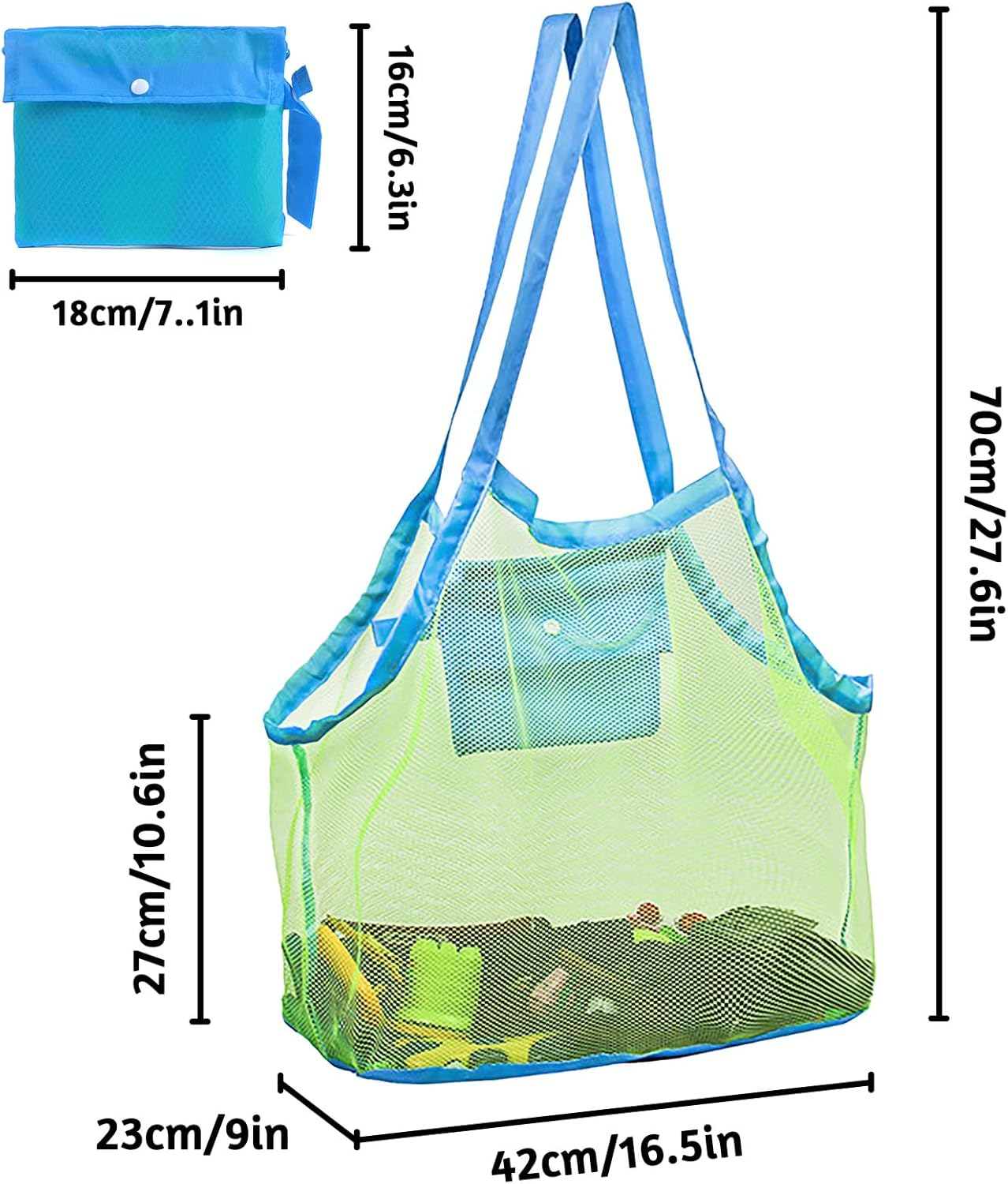 Mesh Beach Tote Bag, Extra Large Beach Bags, Kids Sea Shell Bags, Quick Dry Net Tote for Swimming Pool Travel Beach, Green, Large image number 3