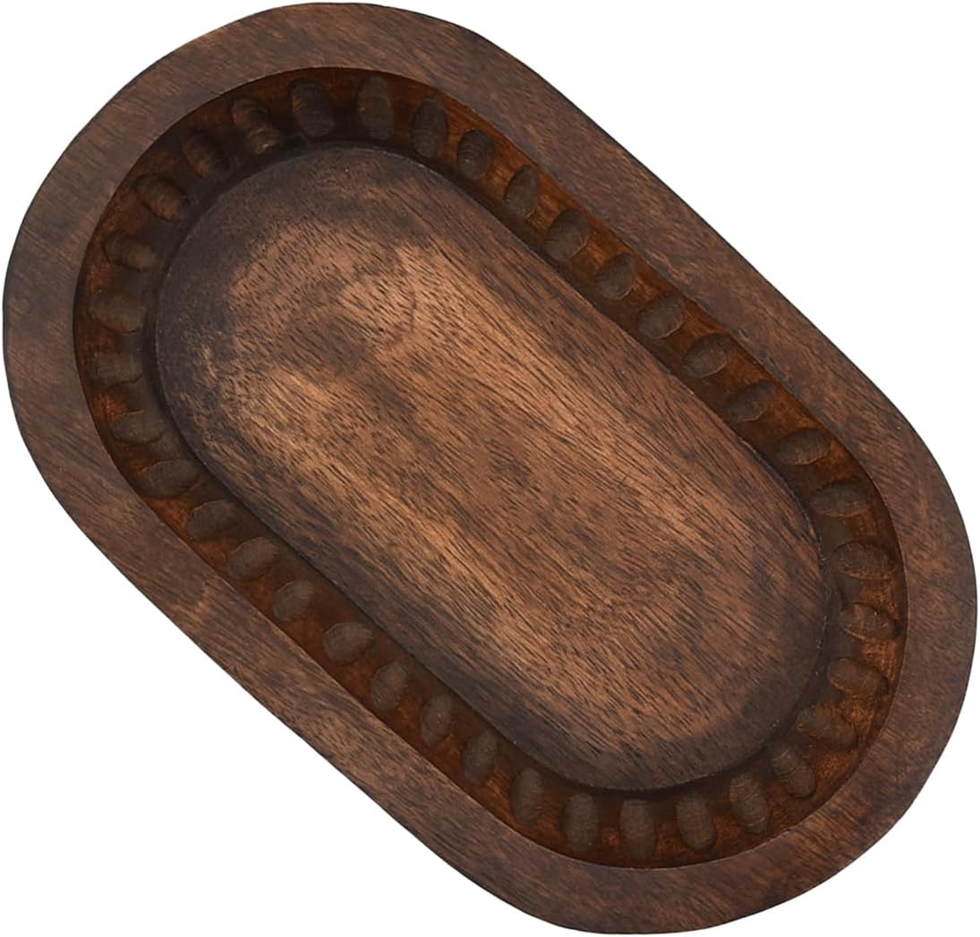 Samhita Mango Wood Decorative Bowls for Home D&eacute;cor, Decorative Long Wooden Bowl for Table Centrepiece (25.4 Cm X 15.24 Cm X 5.08 Cm) image number 2