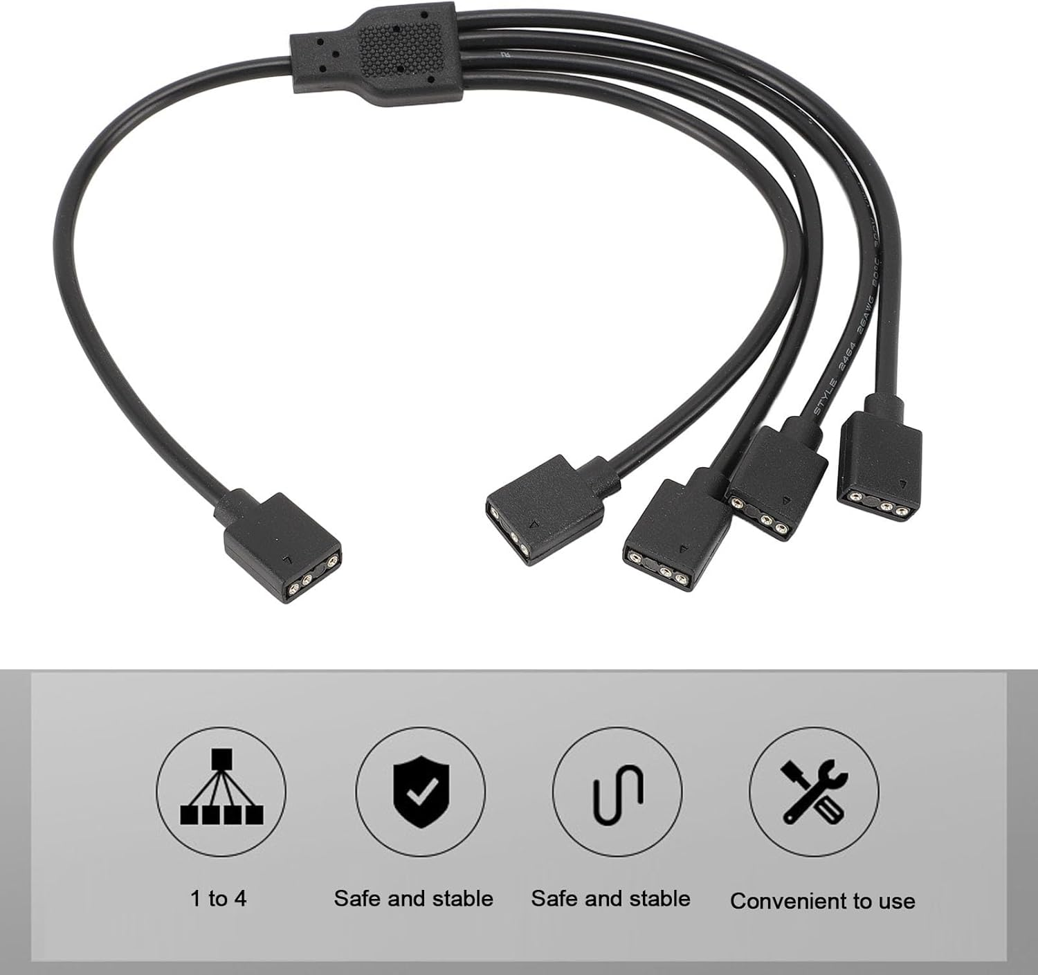 ARGB Splitter Cable, 1 to 4 Female to Female 3 Pin RGB Splitter Extension Cable for Computer Chassis CPU Cooler and 5V ARGB Fan (Black) image number 6