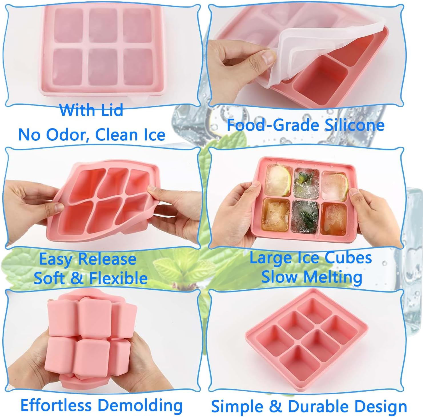 Lichely Ice Cube Tray with Lids, Easy-Release Silicone Ice Moulds, Bpa-Free Freezer Trays for Freezer, Drinks, Baby Food, Whiskey, Cocktails
