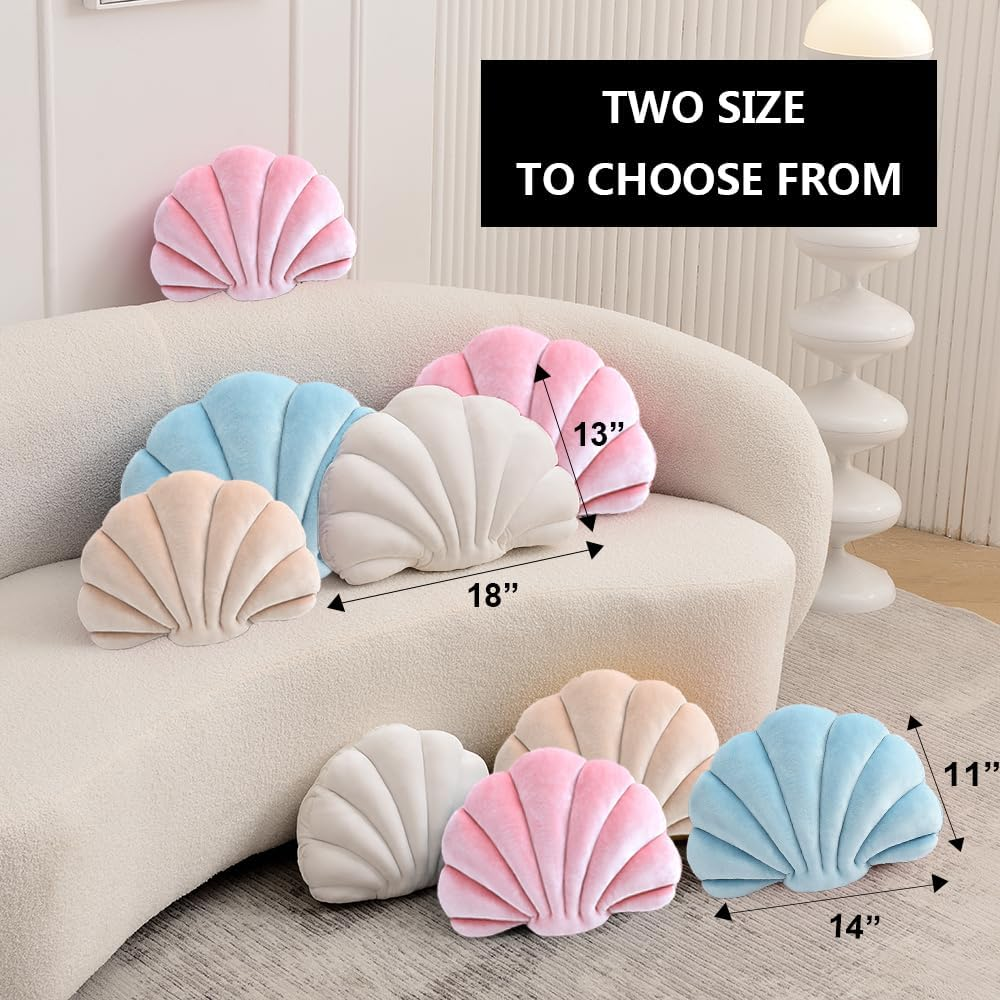 XIAIJIA Seashell Decorative Pillow Shell Shaped Throw Pillow 3D Insert Beach Pillow Soft Velvet Pillow Sea Ocean Decoration Couch Bed Pillow Cushions(White,18 X 13 Inch) image number 4