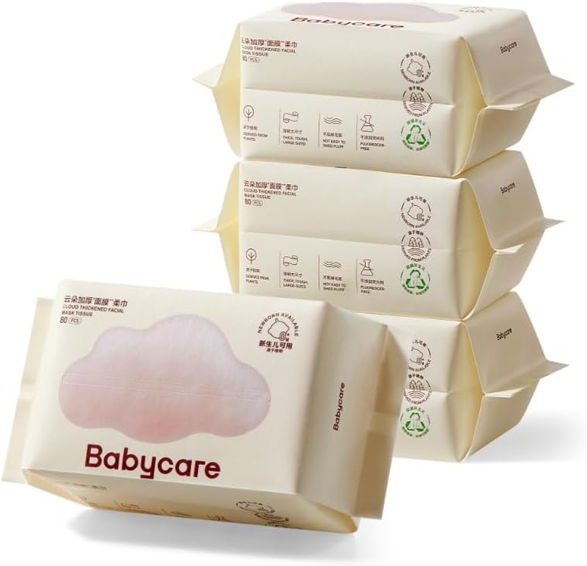 Bc Babycare Dry Wipes Cloud Thickened Facial Soft Tissue, Chemical Free, Wet or Dry Use (320 Counts - 80Pcs of 4Pk) image number 4