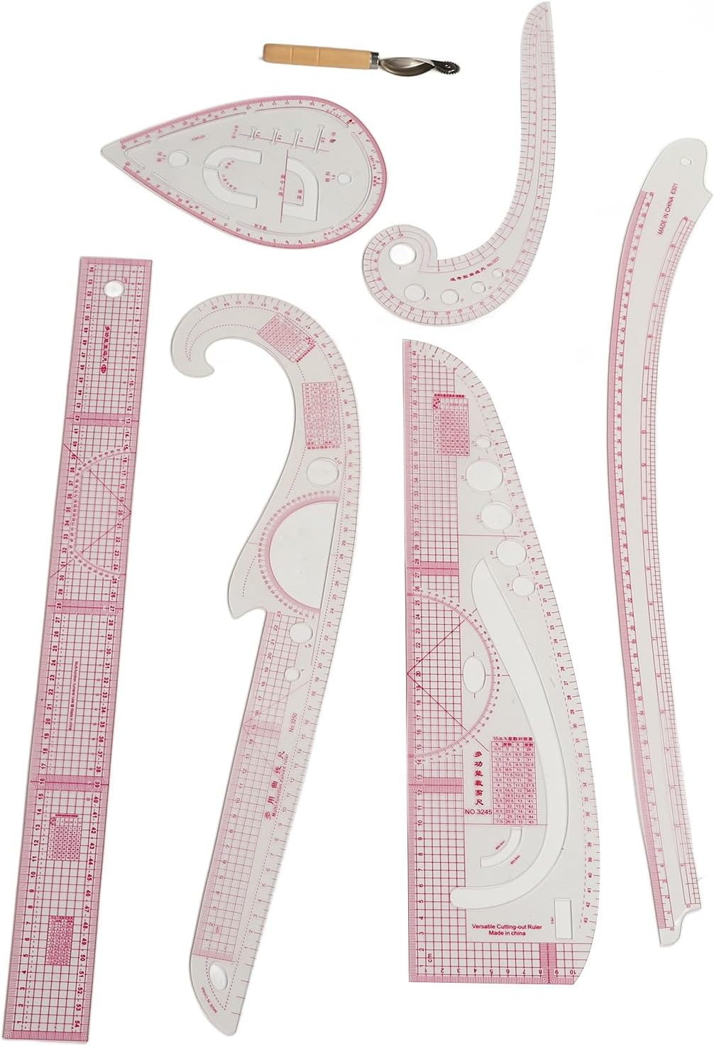 Sewing Ruler French Curves 7Pcs, Metric Pattern Curved Rulers Set with Transparent Body Highly Precise Scale, Sew Making Ruler Kit for Beginners Tailors Designers Drawing Craft DIY image number 5
