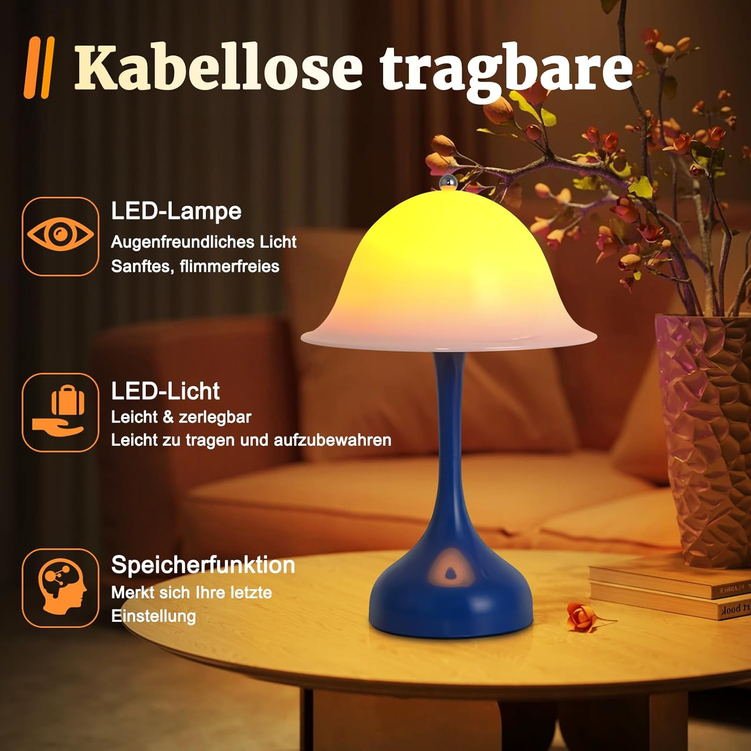 Meoaow Table Lamp Wireless Bedside Lamp LED Battery Touch Table Lamp USB Rechargeable Living Room Lamp Dimmable 3 Colour Temperatures Table Lamps Modern Night Light Lamp for Study Office Dining Room - Black image number 7