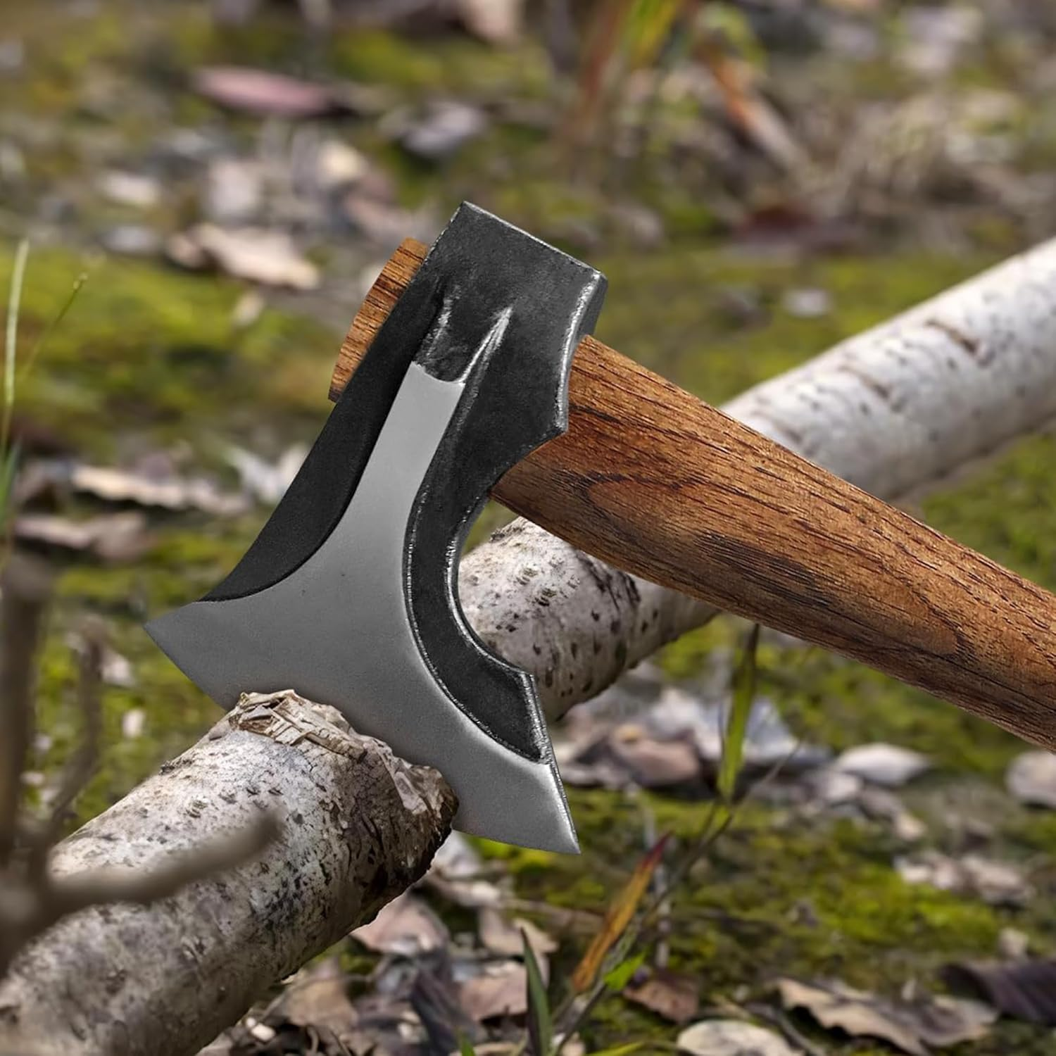 Wood Axe Small Outdoor Camp Hatchet for Splitting and Kindling, Hand-Forged with Sheath High Carbon Steel Garden Camping Tools Survival Chopping Forged Viking Axe with Beech Handle image number 2