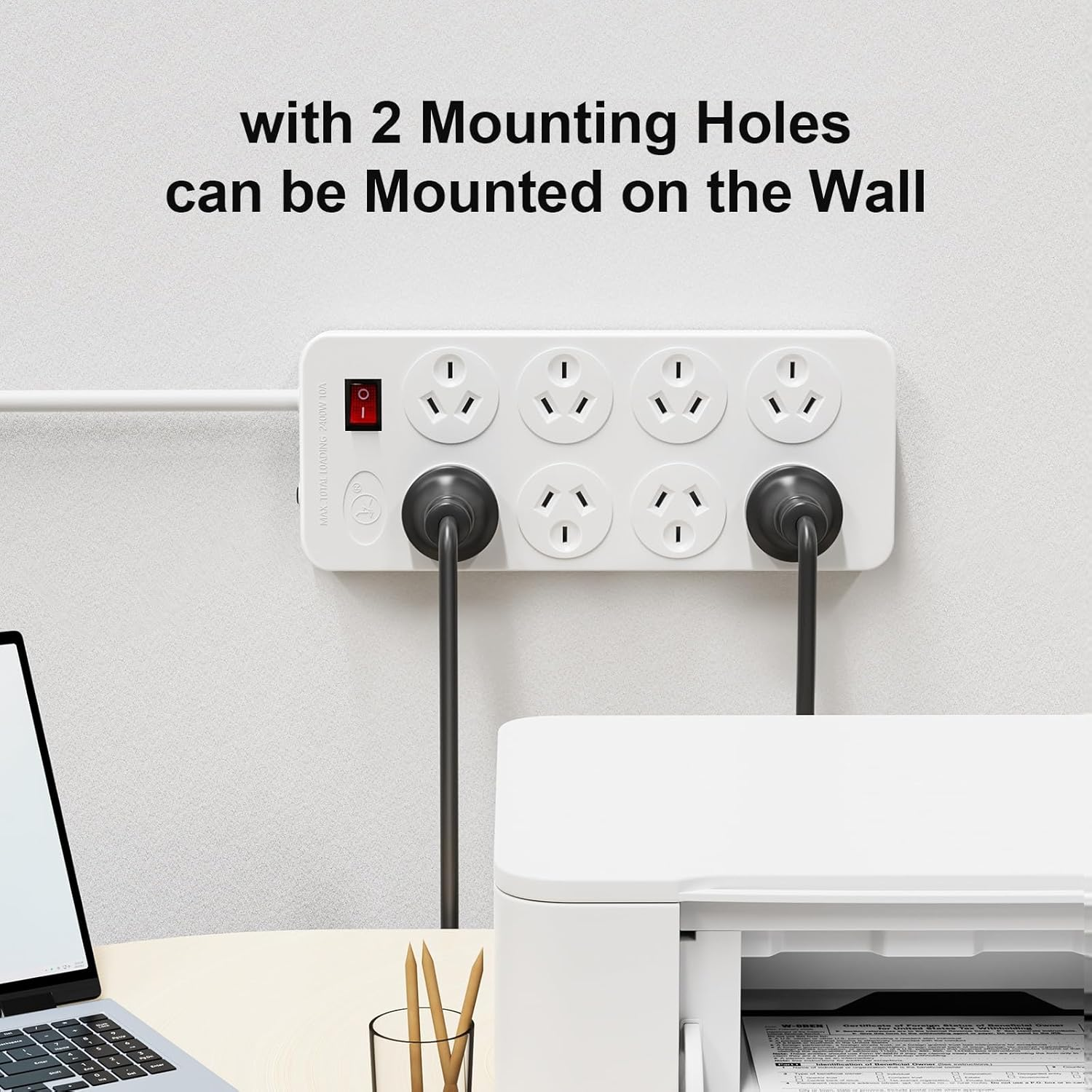 HITRENDS Powerboard, 8-Outlet Power Strip with Switch, Surge Protector Mountable,Max 2400W/10A,1.5-Meter Extension Power Cord for Travel Cruise Ship Home Office Accessories image number 1