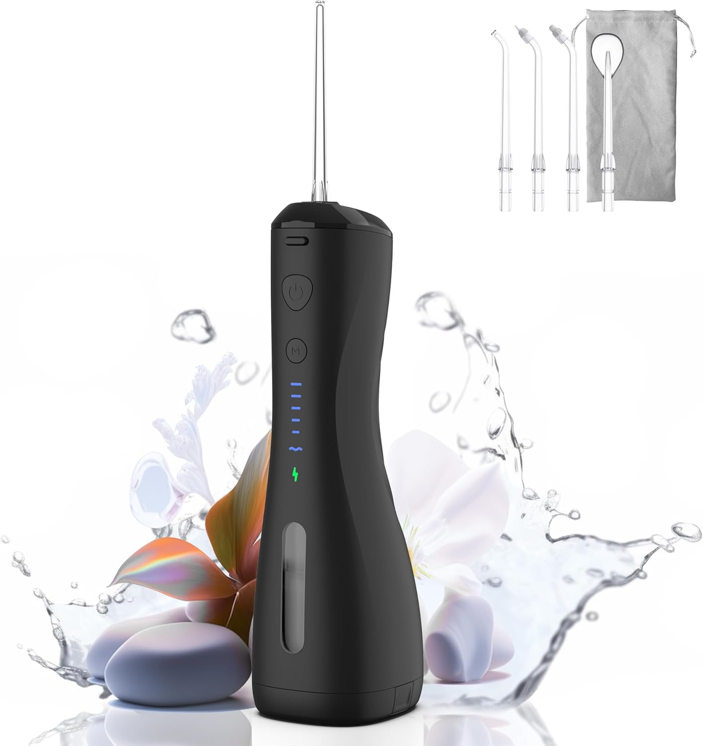Power Cordless Water Flosser, Electric Rechargeable Battery Handheld IPX7 with 6 Modes & 4 Jet Tips Dental Oral Hygiene Irrigator Water Cleaner Floss Pick for Tooth/Teeth/Cleaning/Gums/Oral/Braces Care (BLACK)
