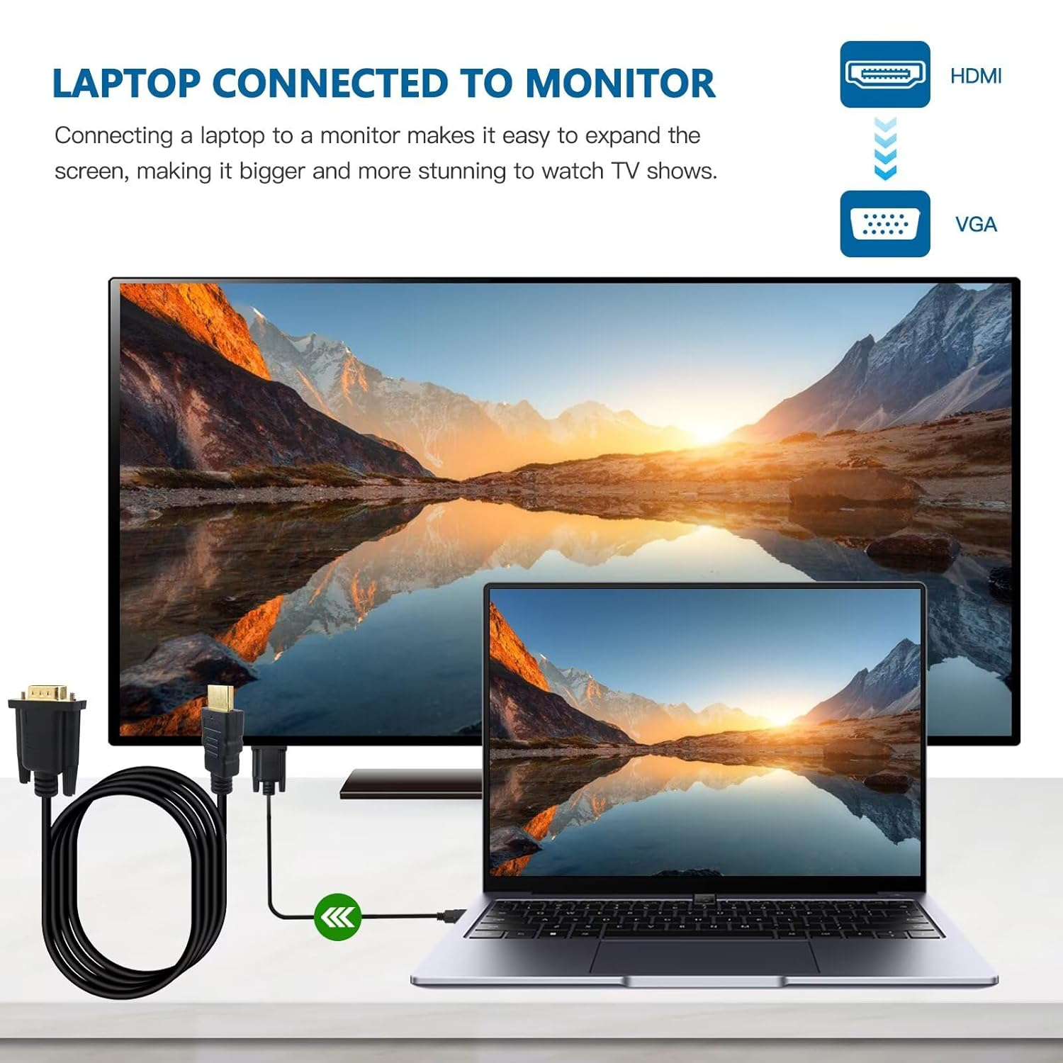 Lingsee HDMI to VGA 1.8M, Uni-Directional HDMI to VGA Cable (Male to Male) 1920X1080@60Hz Compatible for Computer, Laptop, PC, Monitor, Projector, HDTV image number 5