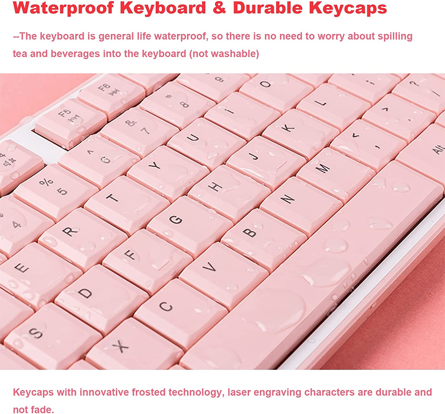 Wireless Keyboard Mouse Combo, Full Sized 2.4G Cordless Keyboard with Silent Chocolate Keys Multimedia, Ultra-Thin Cute Keyboard and 1600Dpi Mouse Set for Computer PC Laptop (Pink) - Green image number 6