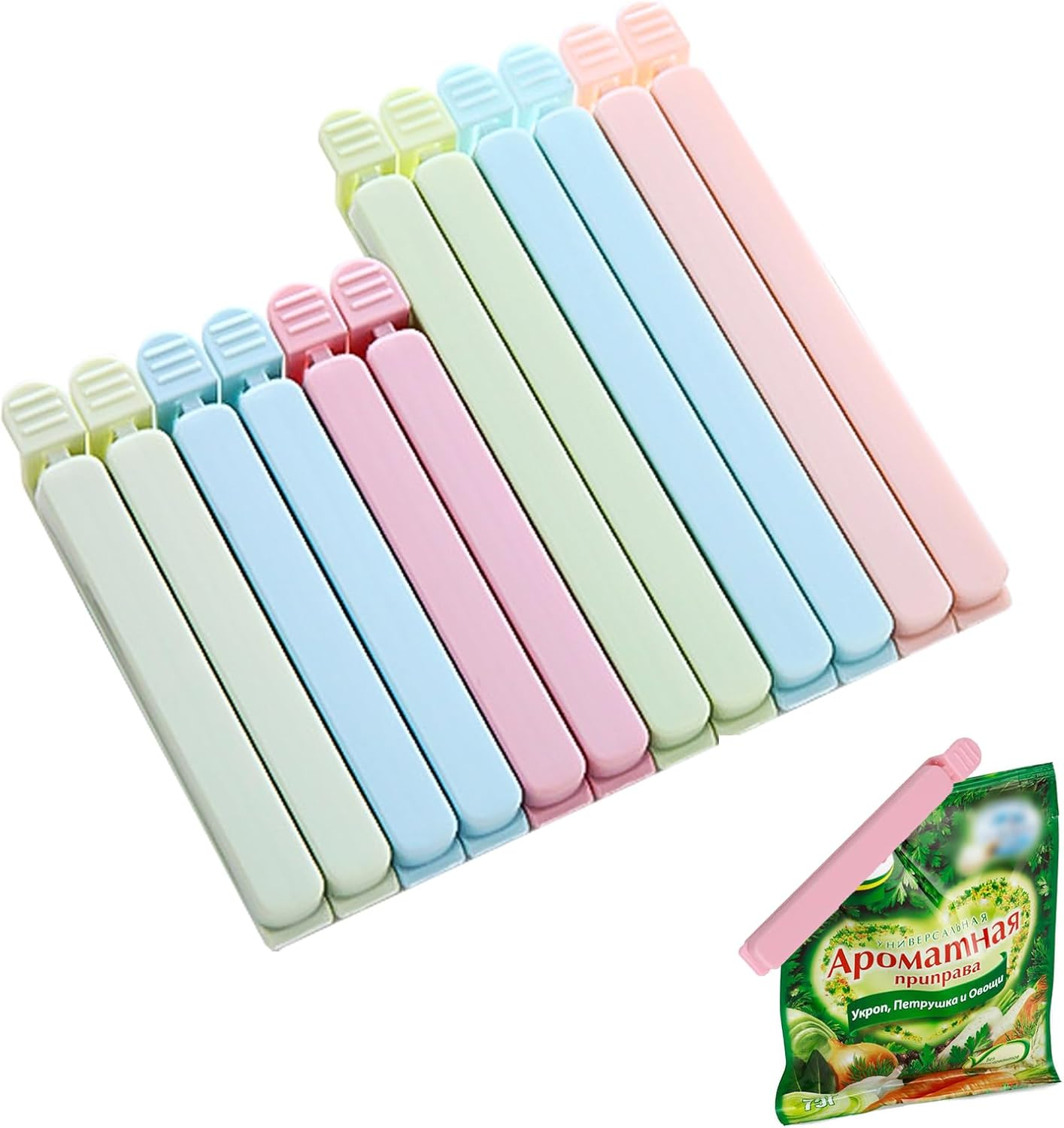 Yizene 12PCS Reusable Freezer Clips for Food Bags,Kitchen Food Storage Clips to Keep Food Fresh, Long Plastic Food Sealing Clips for Sealing Snacks Coffee Food, Sandwich-12/15.5Cm(Blue/Green/Pink) image number 1