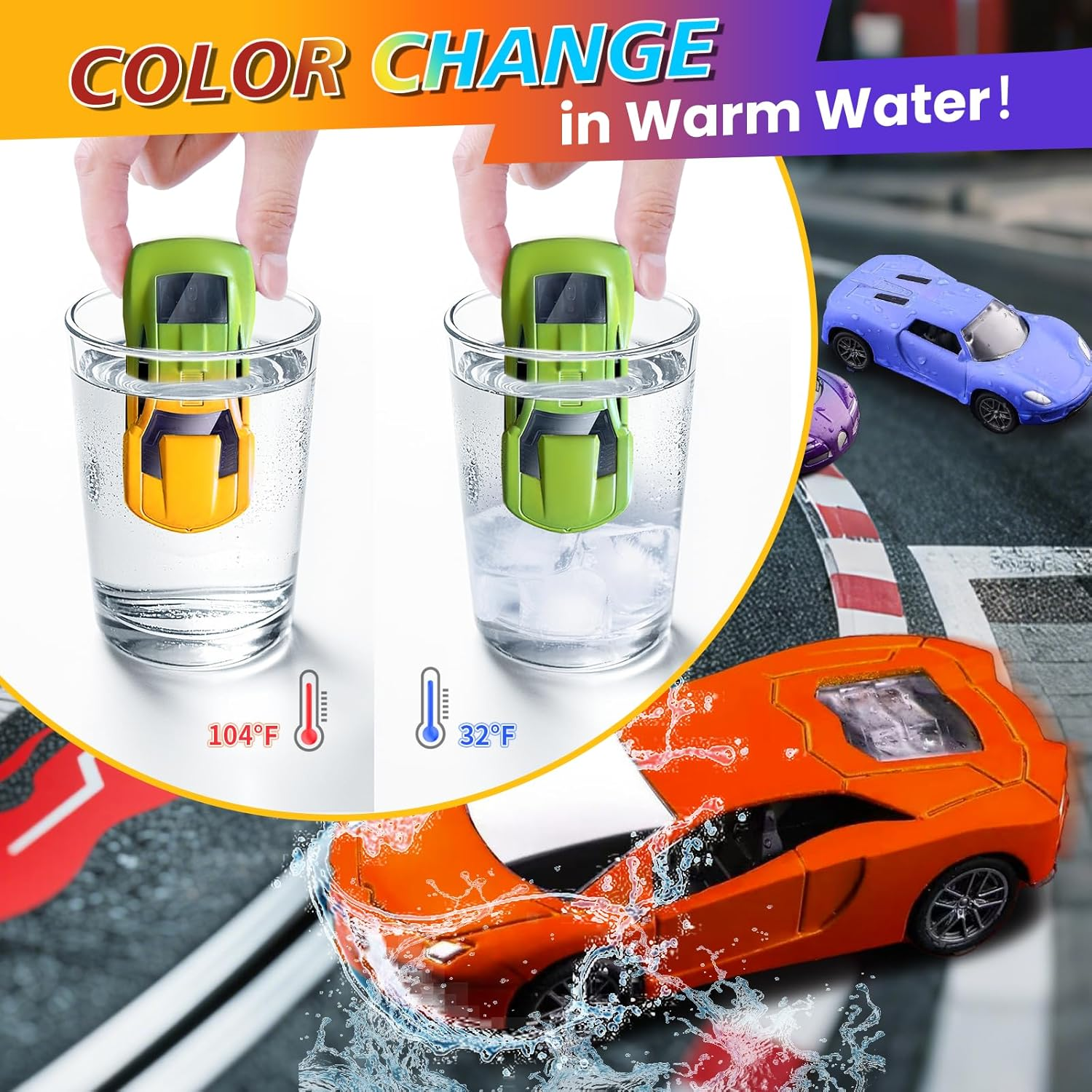 Color Change Pull Back Car Toy - 6Pcs Alloy Vehicle Toys,Magical Transformation in Warm Water,Bathtub Water Table Toy for Easter Fillers,Goodie Bags Fillers,Themed Party,Carnival Prize for Kids 3+ image number 6
