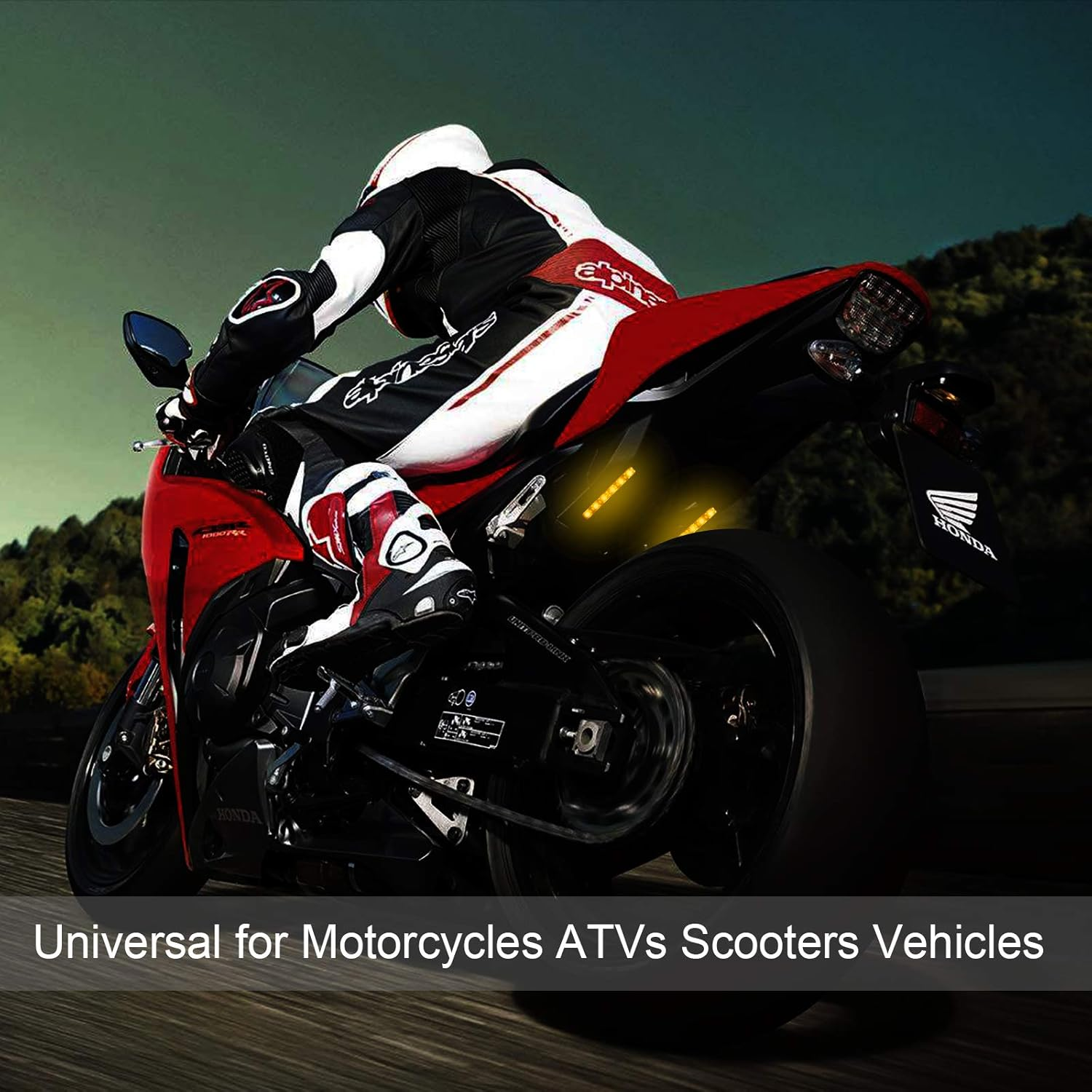 Kinstecks 2PCS 6Leds Motorcycle LED Strip Light Bar Turn Signal Indicator Blinker Strip Lights Backup License Plate Strip Light 12V Universal for Motorcycles Atvs Scooters Vehicles-Amber image number 6