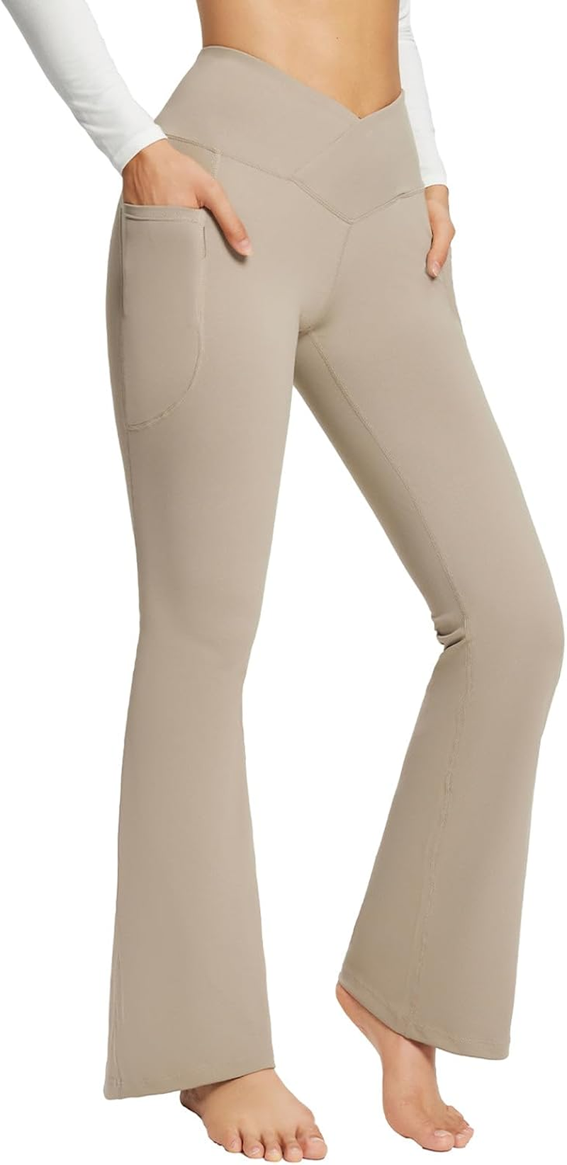 Baleaf Flare Leggings for Women Bootcut Yoga Pants Crossover High Waist Workout Casual Trendy Pants with Pockets