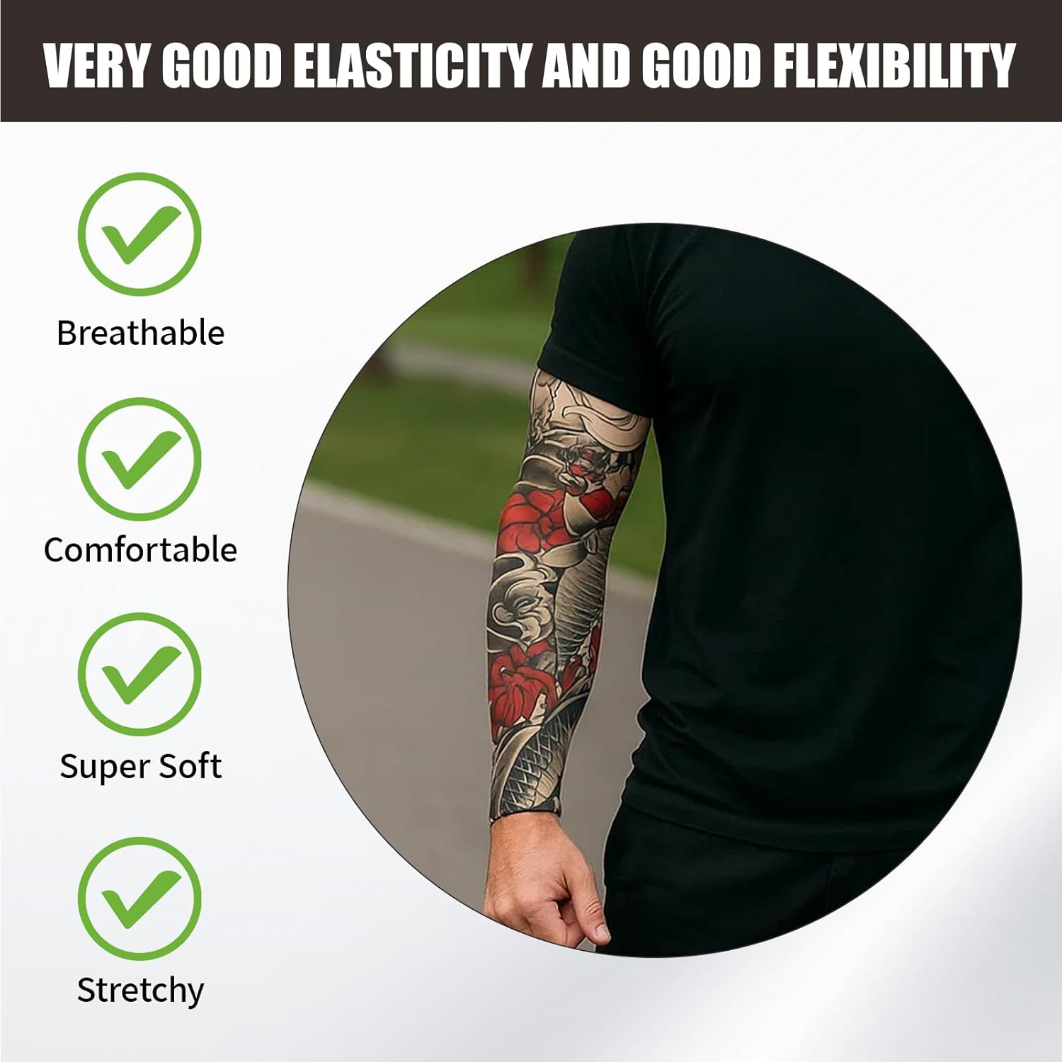 4 Tattoo Sleeves for Men and Women, Fake Tattoo Sleeve with Unique Designs, Stretchable and Breathable Fabric, Ideal for Halloween Parties, Costume Events, and Cosplay