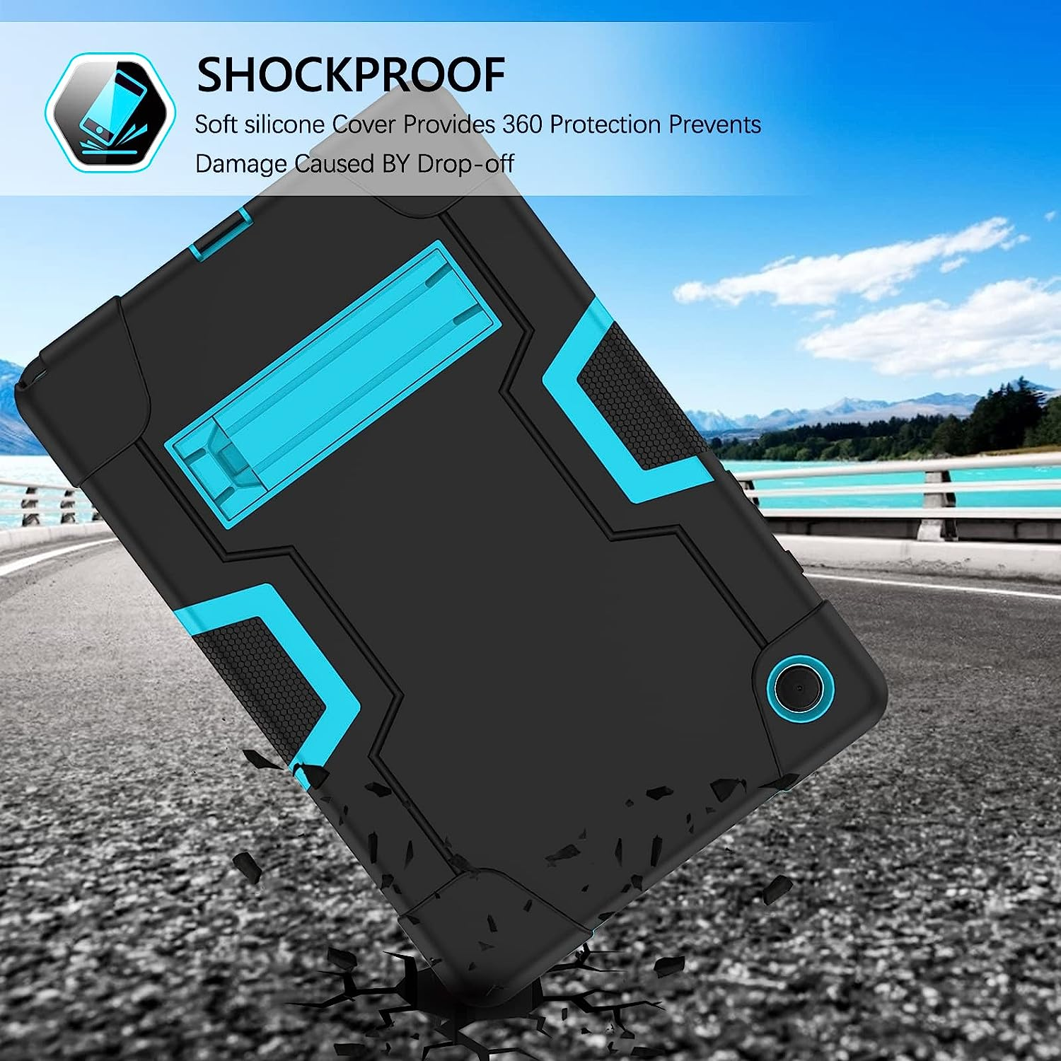 GUAGUA Kids Case for Samsung Galaxy Tab A8,Galaxy Tab A8 Case with Kickstand,Heavy Duty Shockproof Rugged Protection Cover for Samsung Galaxy Tab A8 10.5 Inch (Sm-X200/X205/X207),Black + Blue image number 4