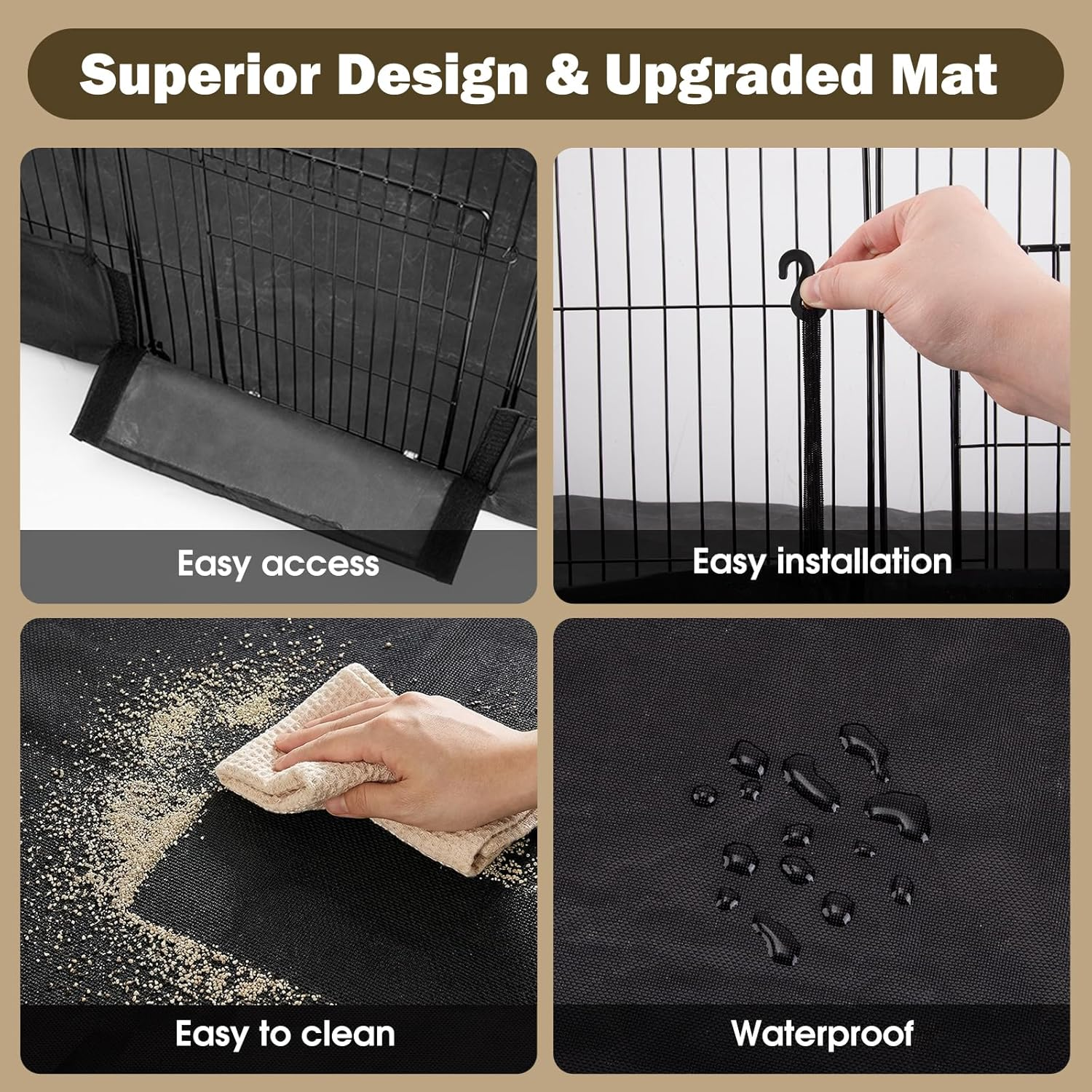 20 Panels Small Animal Playpen with Removable Top Cover & Waterproof Mat - Durable Metal Wire Yard Fence for Guinea Pigs, Rabbits, Kittens, Puppies, Hamsters - Indoor & Outdoor Pet Cage with Roof image number 2