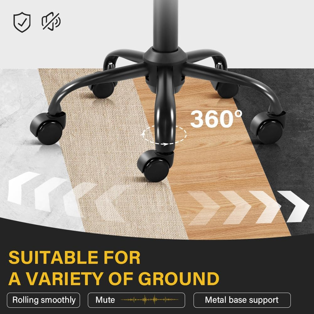 Rolling Stool with Wheels Swivel Stool with Back Height Adjustable Chair PU Leather Rolling Stools Ideal for SPA Salon Home Office Drafting Work (Black) image number 4