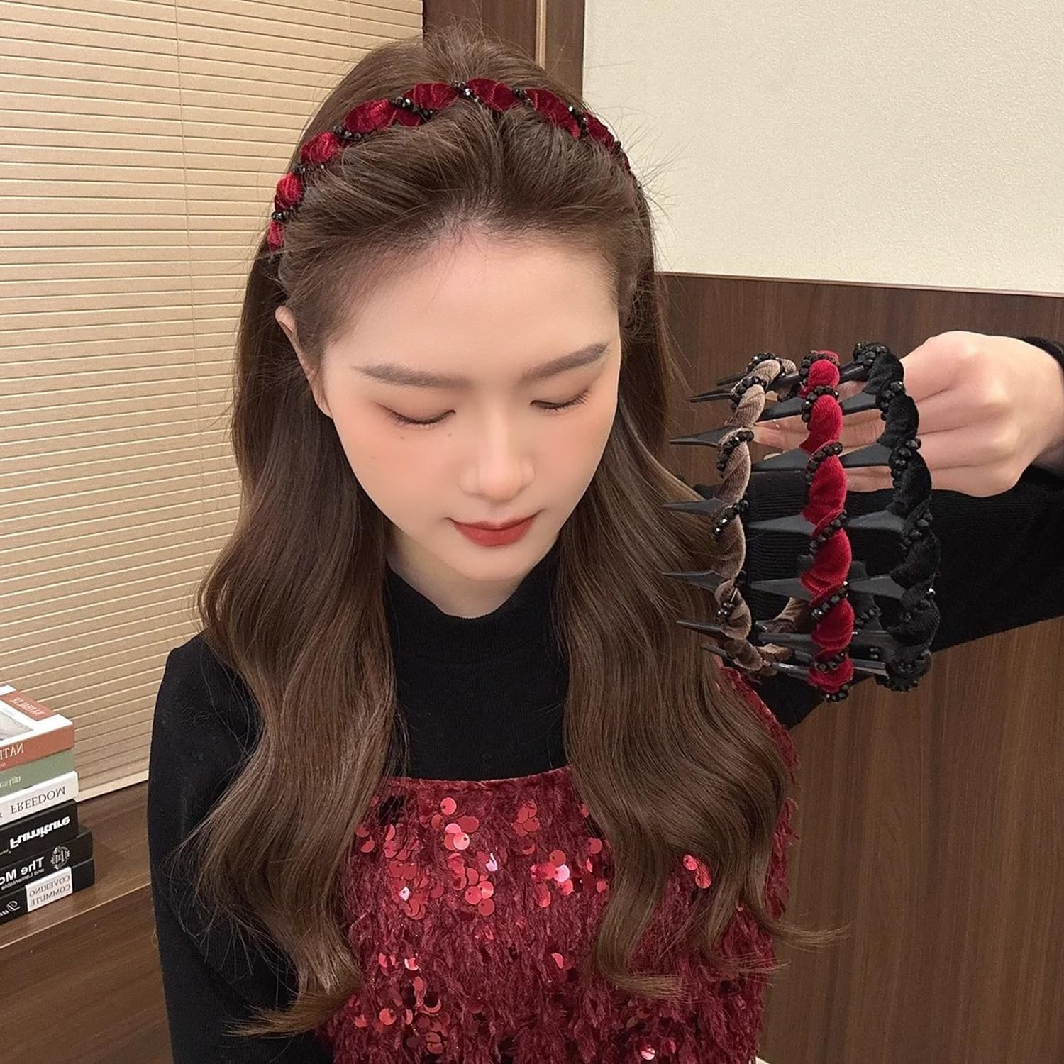 Pack of 3 Vintage High-Cranium Faux Pearl Headband Women - Zigzag Headband with Teeth, Non-Slip Headband Women & Girls, Crystal Hair Accessories, Hair Accessories Set for Wedding, Party & Everyday Use image number 3