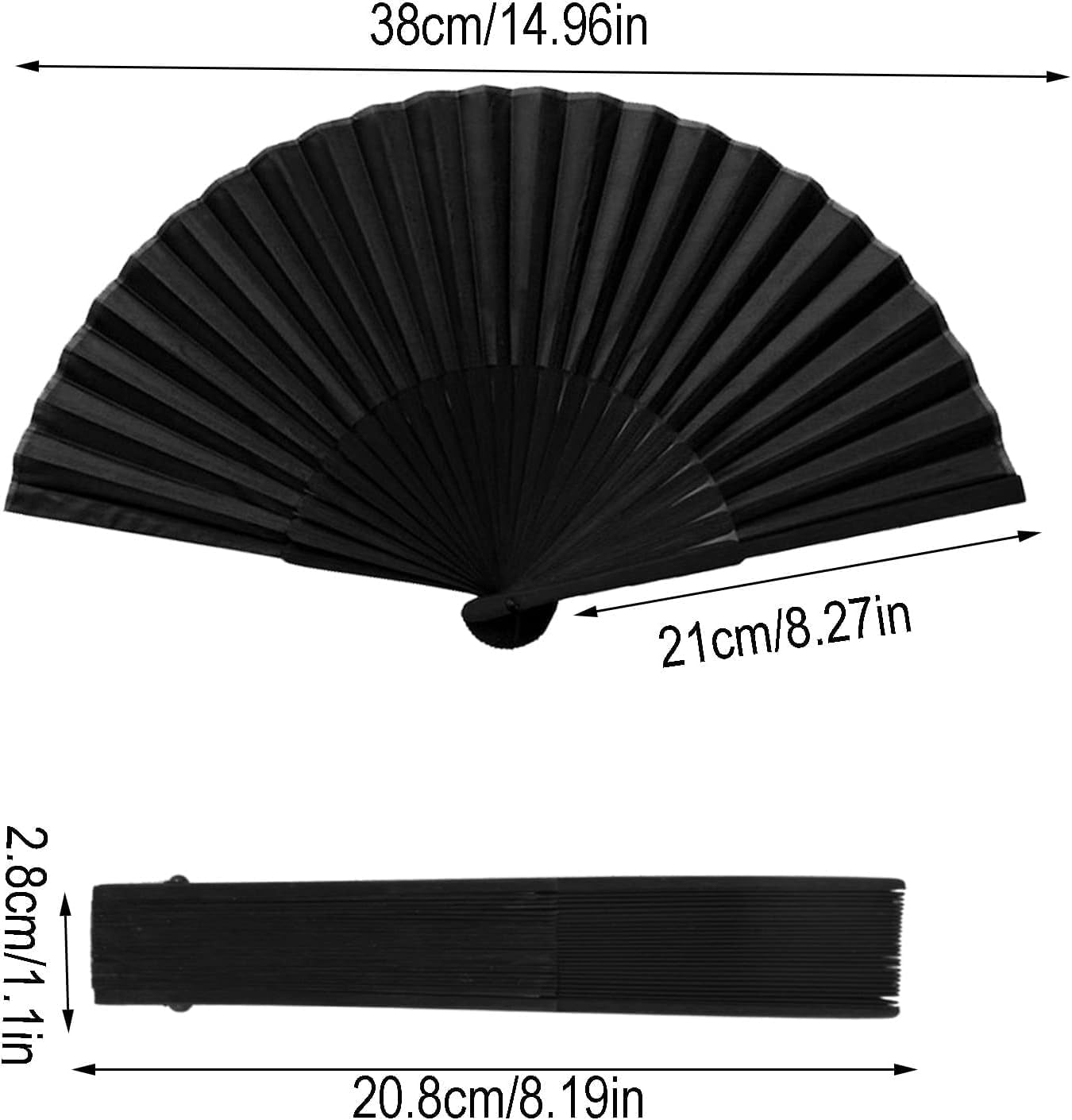 3Pcs Black Handheld Folding Fan, Chinese Retro Fabric Fan Handheld Fabric Bamboo Fan Black Chinese Ladies Folding Fan for Performances, Dances, Parties and Gifts image number 2