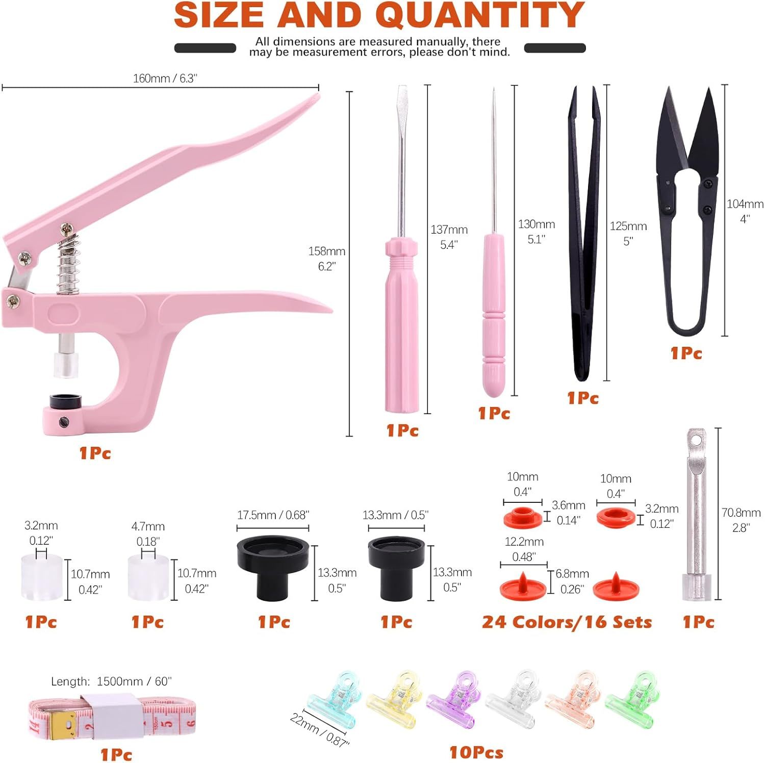 Tanstic 405Pcs Snaps Plastic Buttons with Pink Color Snaps Pliers Set 384Pcs 24 Colors T5 Plastic Snaps with Hand Tools and Sewing Clips for Clothes Sewing, Bibs, Rain Coat Crafting image number 5