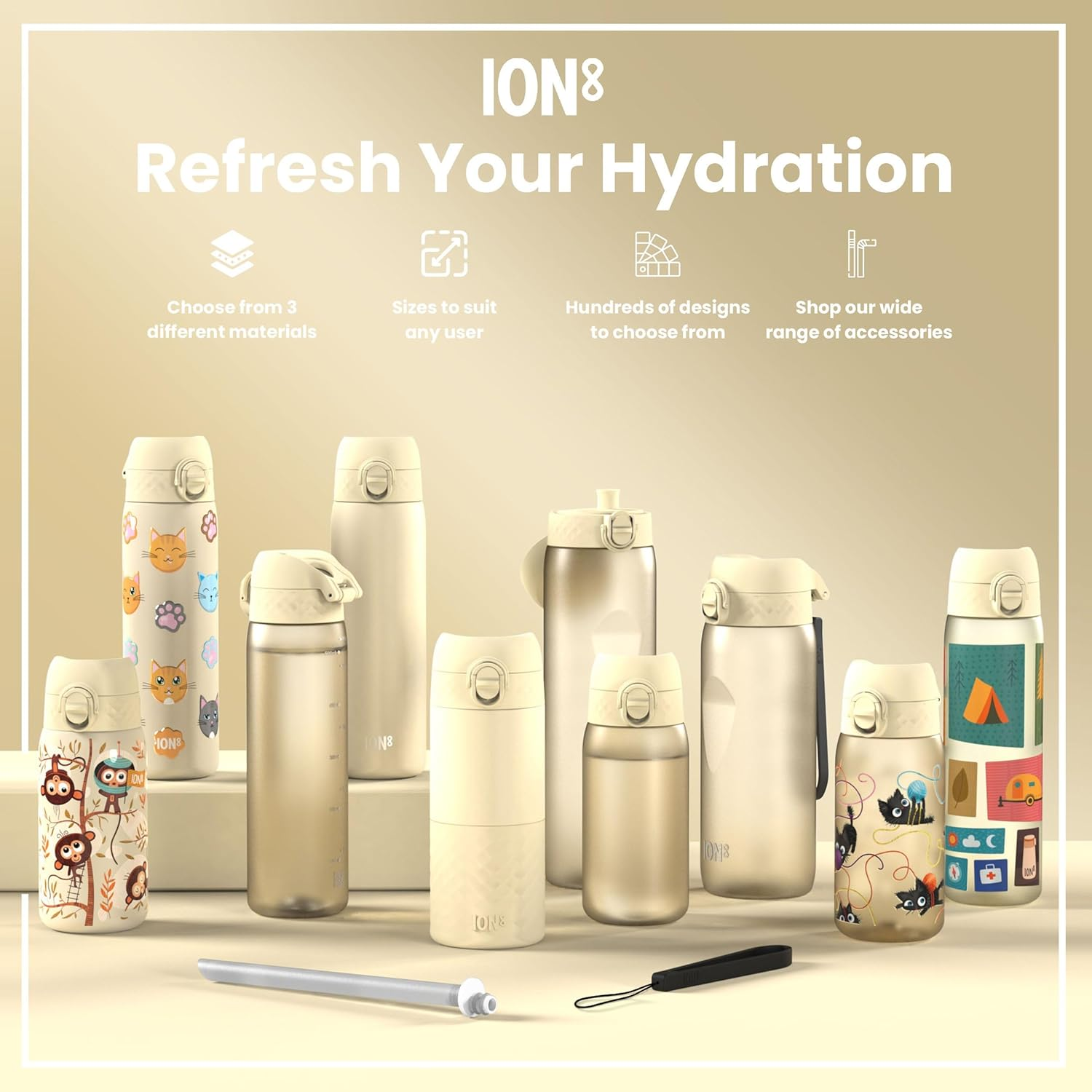 Ion8 1 Litre Water Bottle, 1000 Ml, Leak-Proof, One-Handed Opening, Secure Locking, Dishwasher Safe, Bpa-Free, Carry Handle, Easy to Clean, Ideal for Sports and Gym, Cream White image number 5
