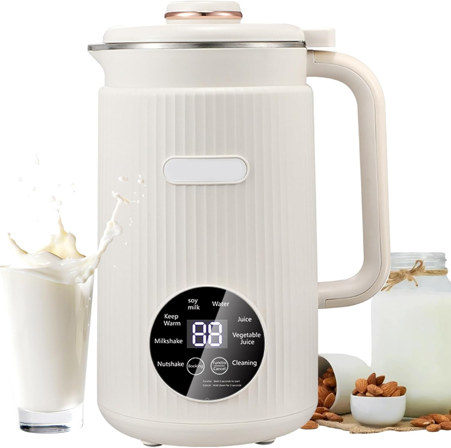 Soy Milk Maker, 1200ML Soybean Milk Machine with 10 Blades, for Homemade Almond, Oat, Plantmilk, Rice Paste, Nut, with 12H Timer, 2H Keep Warm, Delay Start, Auto-Clean image number 4