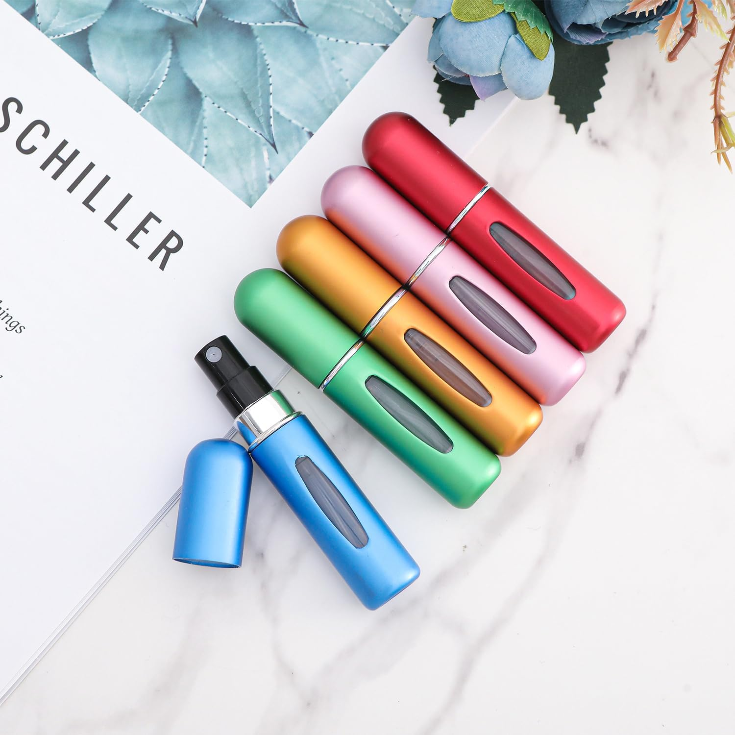 Ezranova 5 Pcs 5Ml Perfume Atomiser,Refillable Fine Mist Spray Bottles,Portable Mini Spray Travel Bottle,Spray Bottles,For Purse Handbag Pocket - Holiday Essentials (Five Colors) image number 5