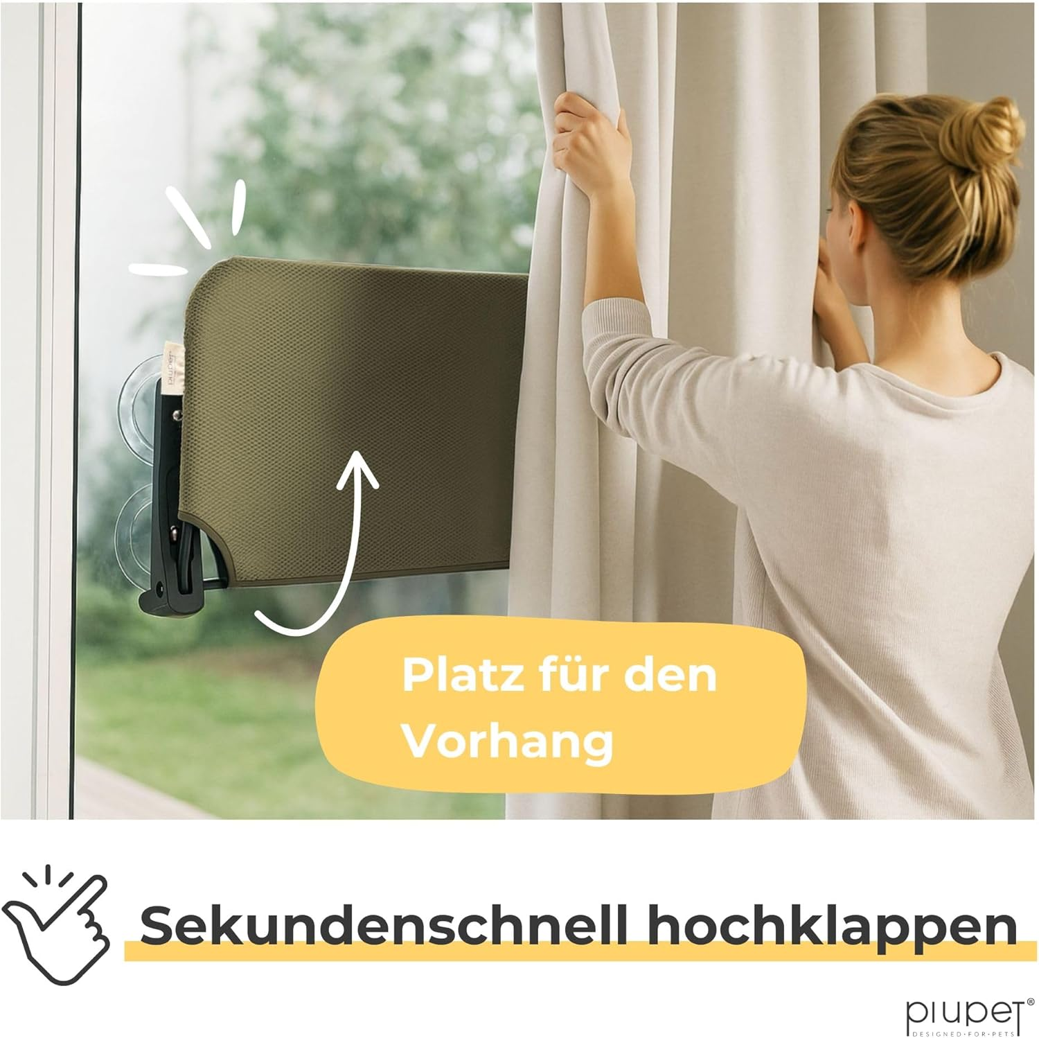 Piupet Floating Cat Window Lounger - Foldable & Space-Saving Cat Lounger with Suction Cups I Reversible Hammock for Windows I Cat Bed up to 20 Kg for Sun Place & Panoramic View (Green, Large)