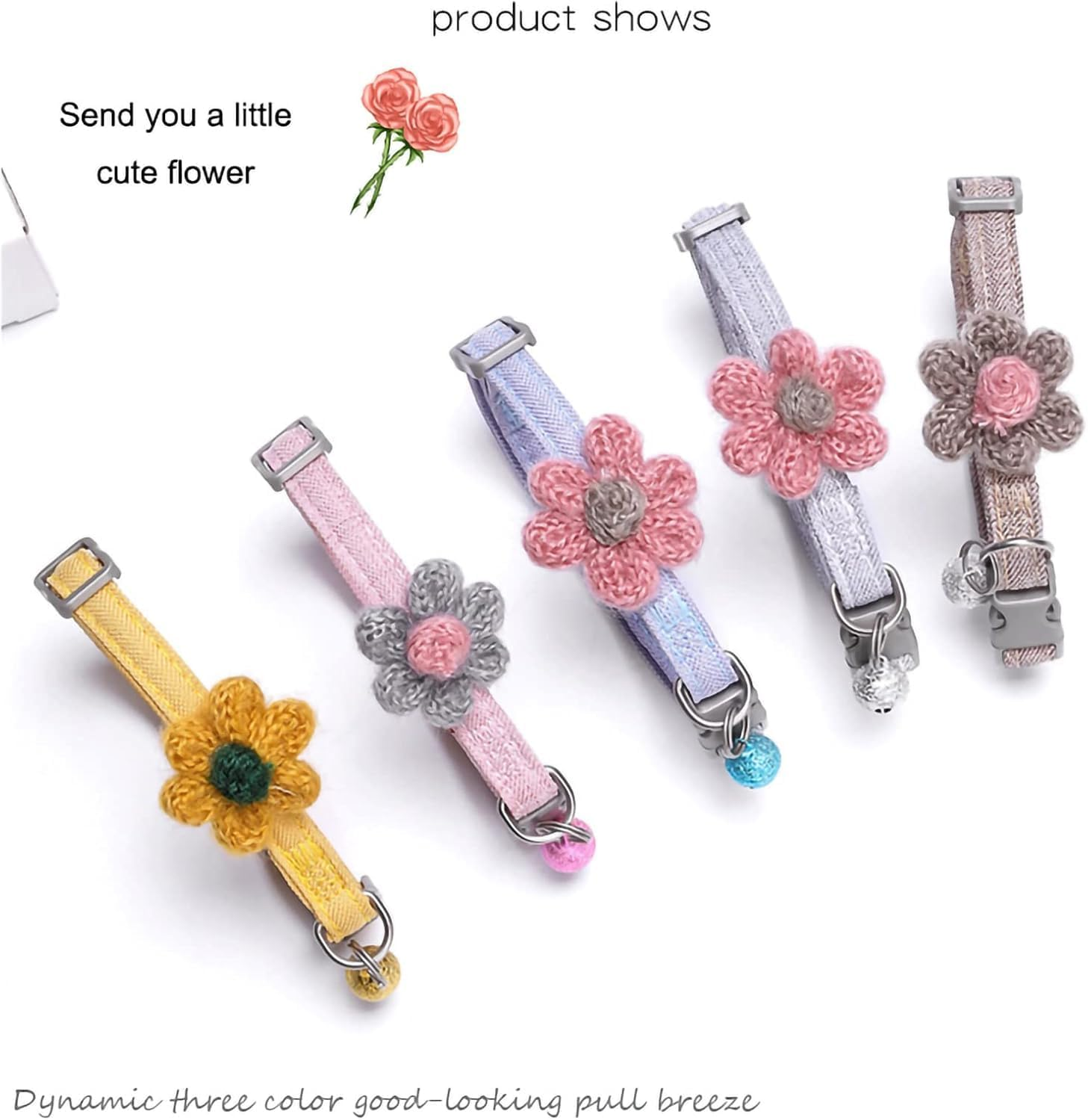 Kitten Collar with Six Petals Flowers Collars Charms,Dog Cat Collar with Bells,Adjustable Cat Collars for Cats (Blue, M) image number 6