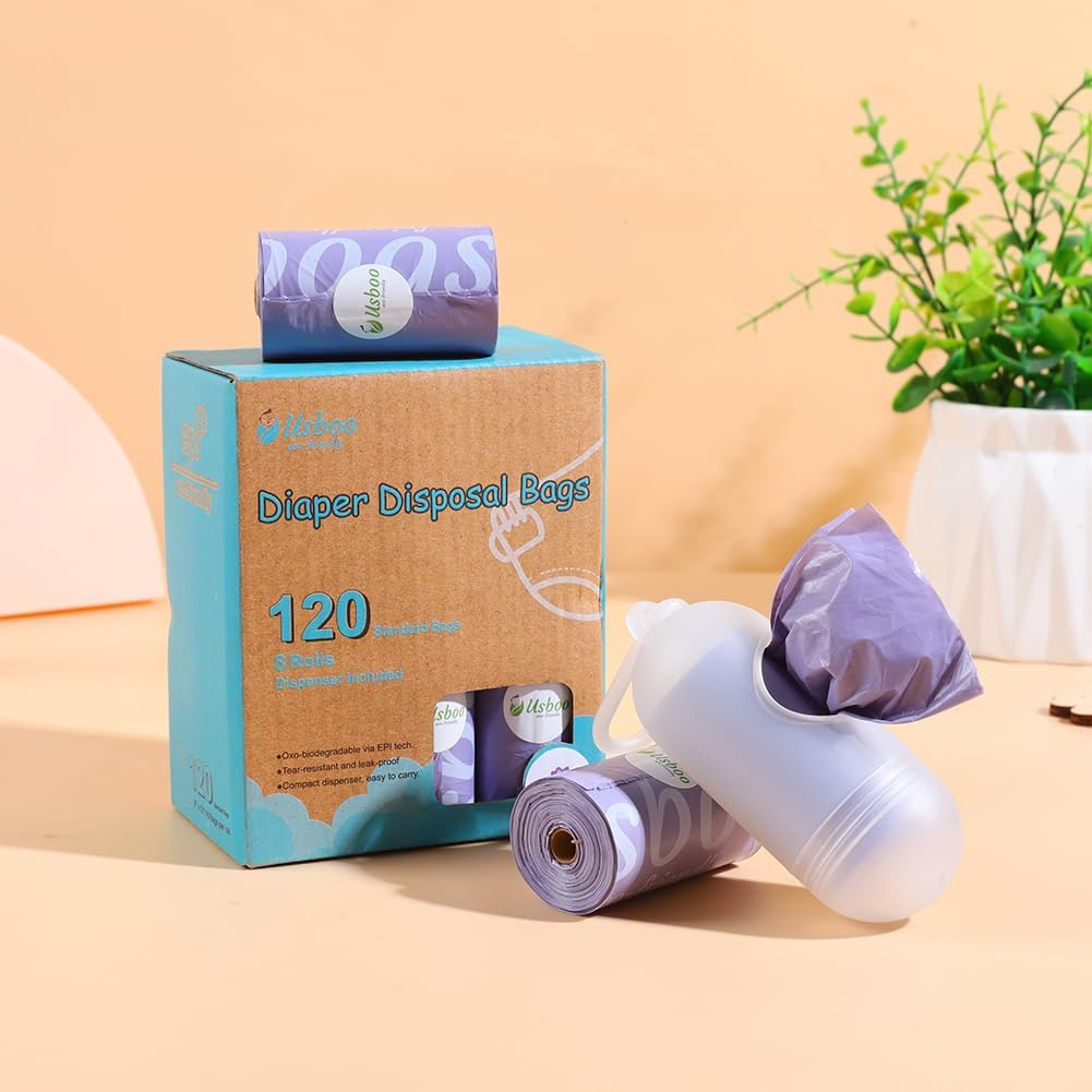 Disposable Diaper Bags for Baby | 8 Refill Rolls (120 Pack) | Lavender Scented | Baby Poop Bags with Dispenser | Essential for Travel and Quick Change on the Go image number 5