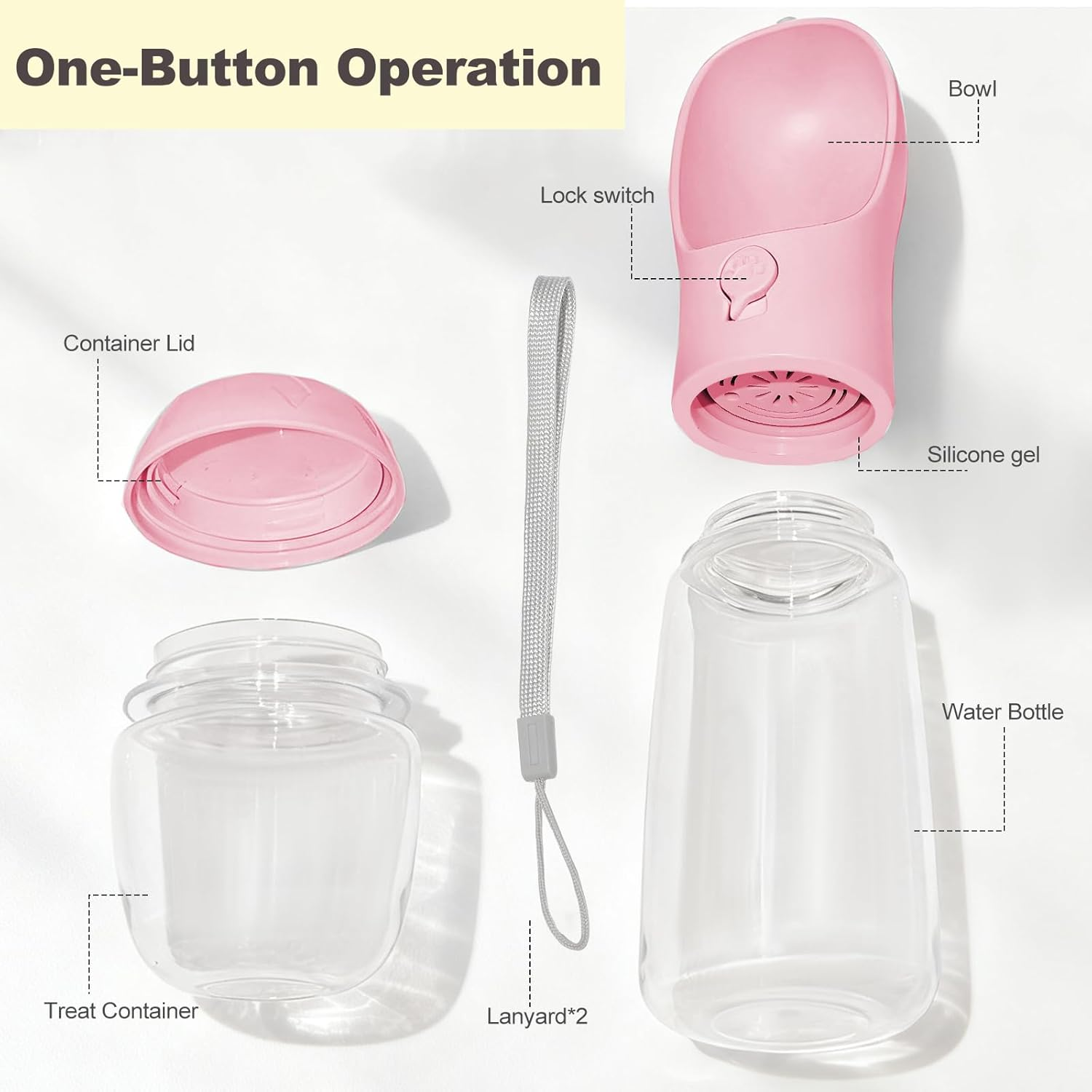 Dog Water Bottle, Multifunctional Portable Bottle with Food Container, Dogs Bottle Suitable for Outdoor Activities (Pink 12Oz) - Pink 19Oz image number 3