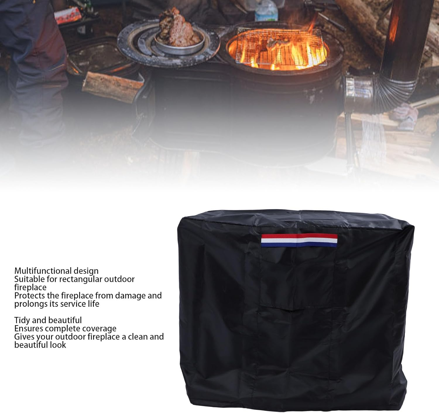 Large Rectangular Fire Pit Cover - 420D Silver Coated Waterproof UV Outdoor Fire Table Cover for Outdoor Patio Gas Fire Table image number 3