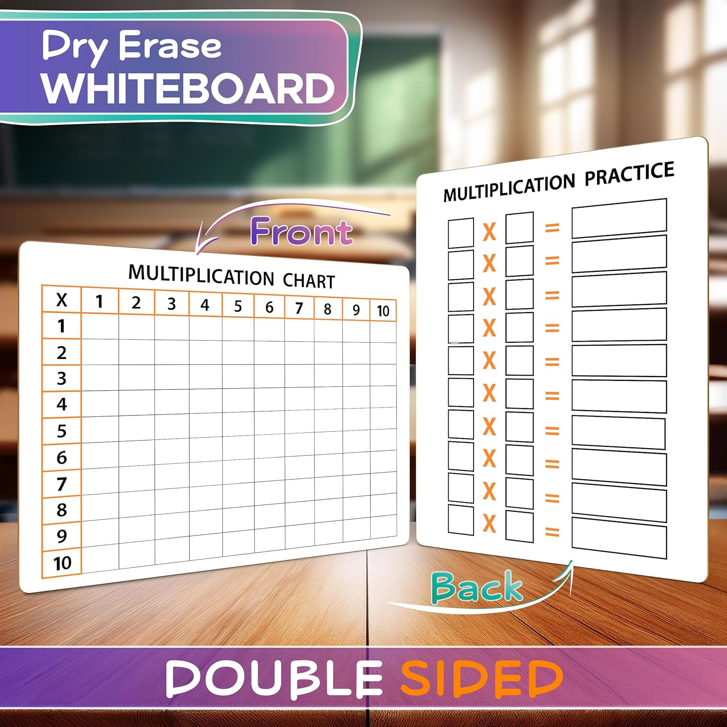 2 Pack Dry Erase Multiplication Chart Whiteboard 9" X 12" Multiplication Table L Double Sided Times Table Math Manipulatives White Board for Kids Students, Classroom and Home, Mini Whiteboard Lapboard image number 1