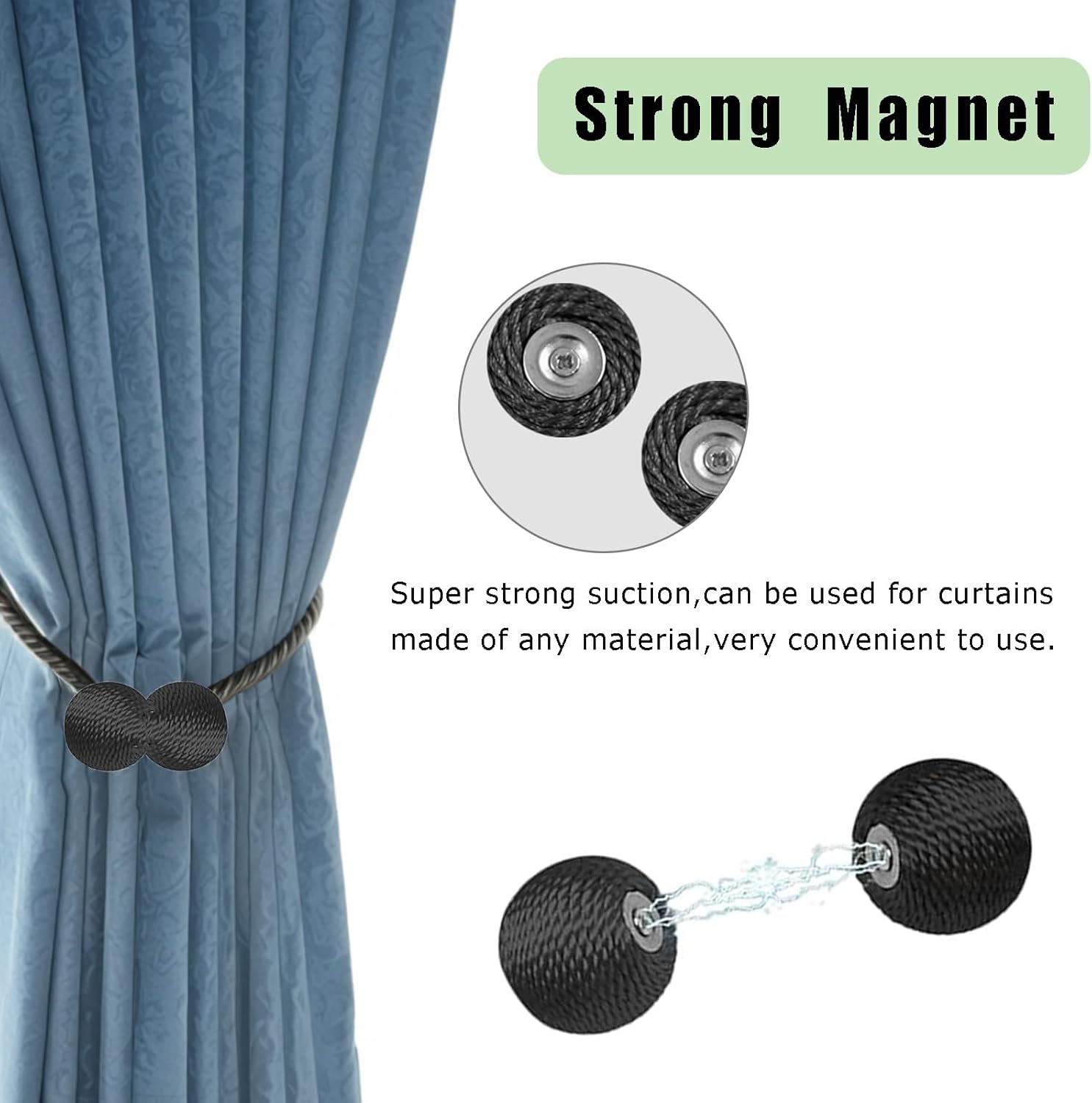 Magnetic Curtain Tiebacks Black 2Pcs - Stylish Holdbacks for Home & Office Decor - Durable Hooks for Bedroom & Outdoor Curtains - Convenient Clips for Easy Use image number 1