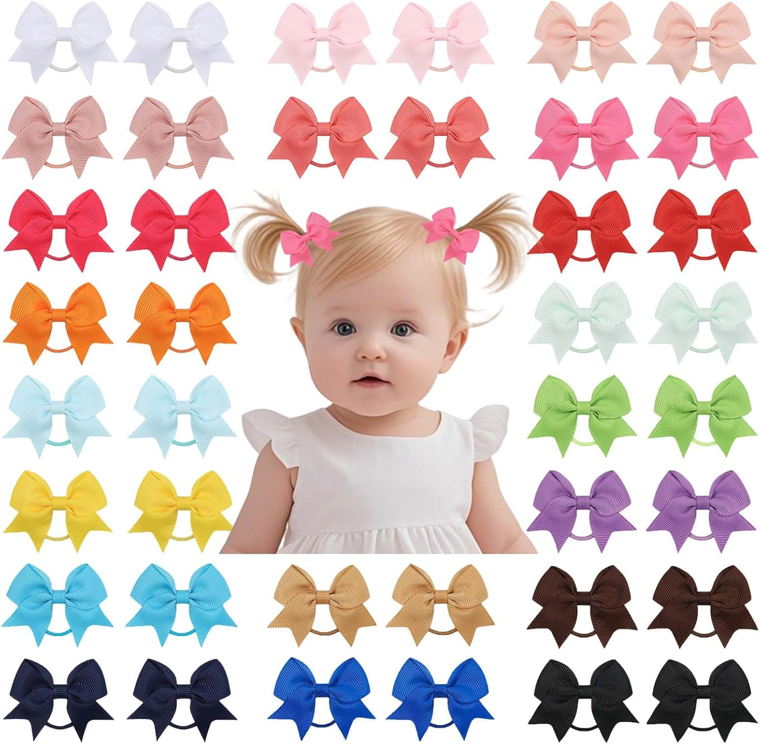 YWAOAIJD 40Pcs Baby Hair Ties with Bows Elastic Ponytail Holders Small Hair Accessories for Kids Toddlers Infants. (Mixed Color 1)