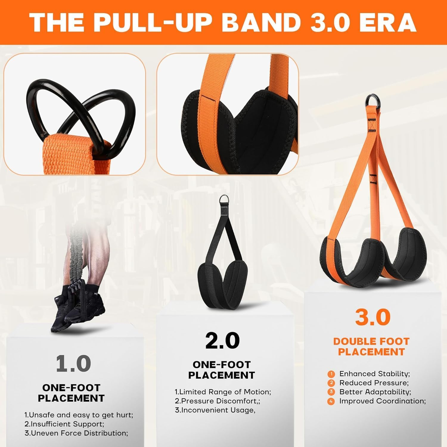 CHUCII Pull-Up Assistance Bands (150Lb/225Lb/300Lb), Heavy-Duty Resistance Bands with Fabric Feet/Knee Rest, 3 Weight Options for Home Gym, Strength Training & Pull-Up Workouts image number 1