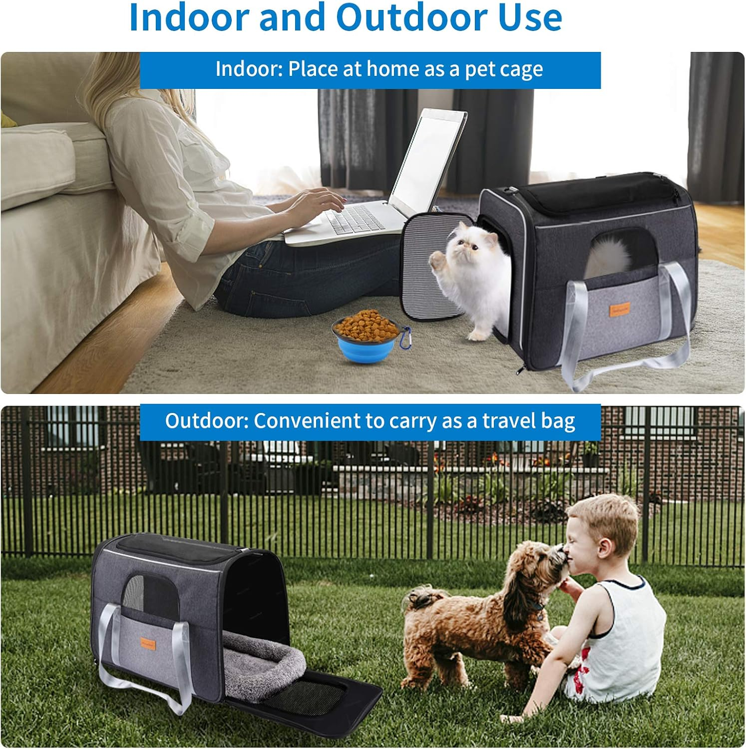 Morpilot Portable Pet Carrier with Top Opening, Breathable Mesh - Foldable Transport Bag for Dogs and Cats up to 20Lbs - Includes Shoulder Strap and Pet Bowl image number 3