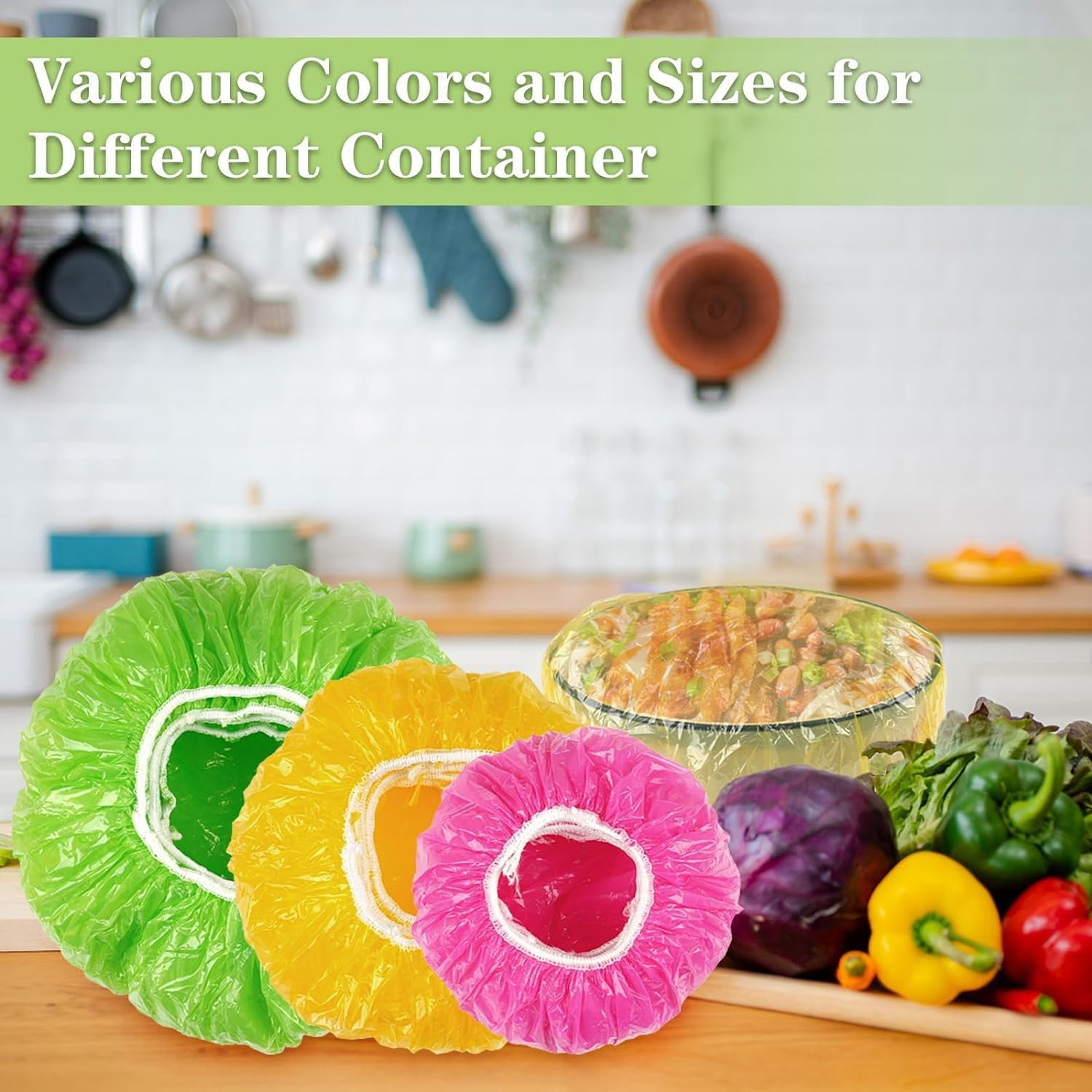 60 Reusable Elastic Food Bowl Storage Covers, Food Covers, Variety of 3 Translucent Stretchable Sizes and Colorful Dish Plate Covers, for Kitchen, Outdoor Picnic, BPA Free (3 Sizes) image number 1