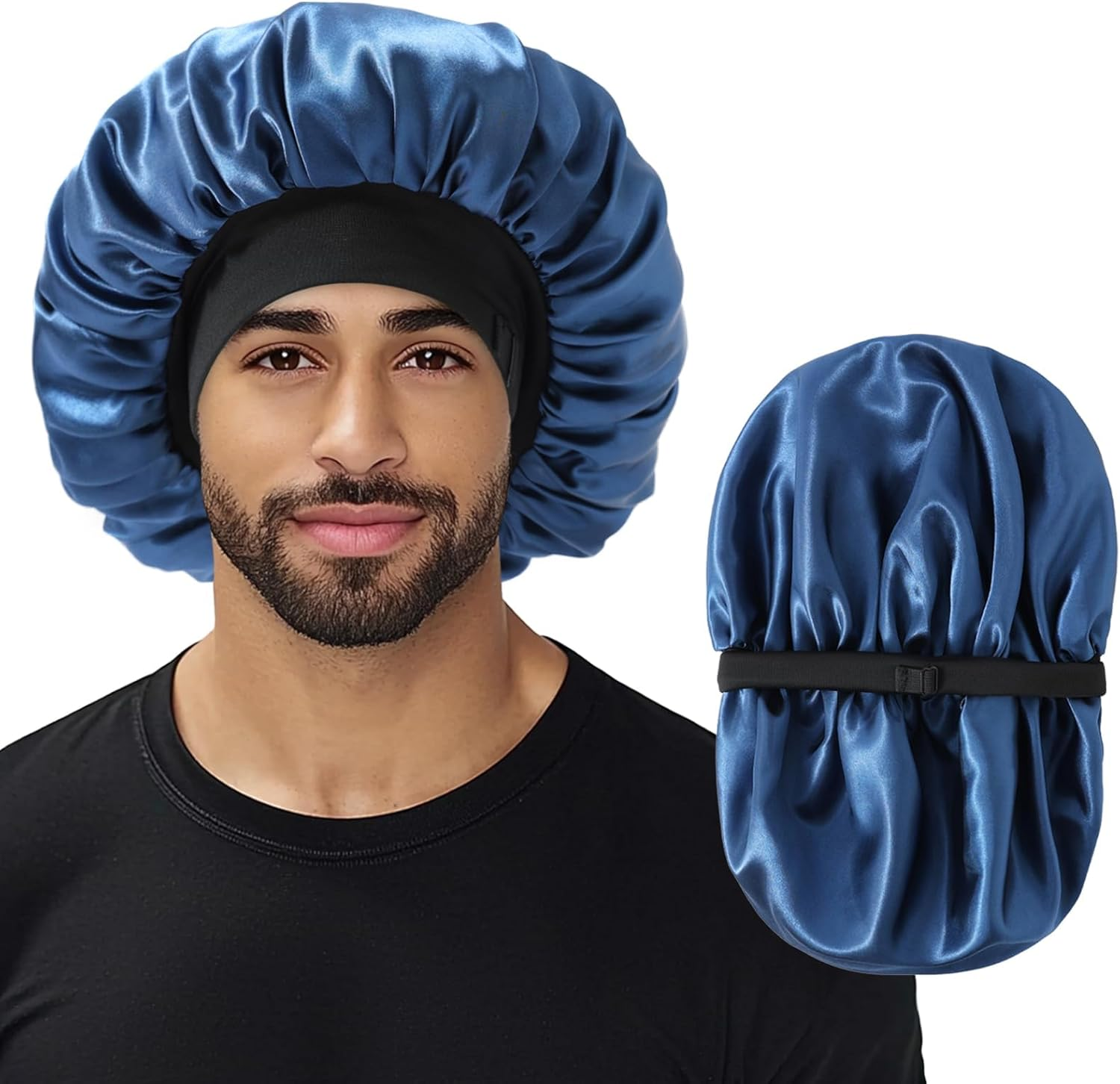 Bonnet for Men, Double Layer Hair Bonnet for Sleeping Adjustable Silk Satin Sleep Bonnet with Elastic Band