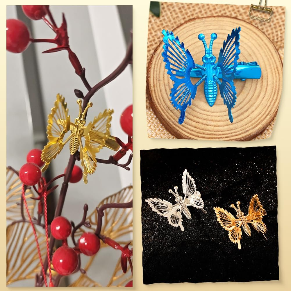 SOFPLATE Pack of 12 12 Colours Movable Butterfly Hair Clips Vintage Metal Alligator Hair Clips Retro 90S Butterfly Hair Accessories for Women Prom Wedding Daily Wear Daily Wear image number 1