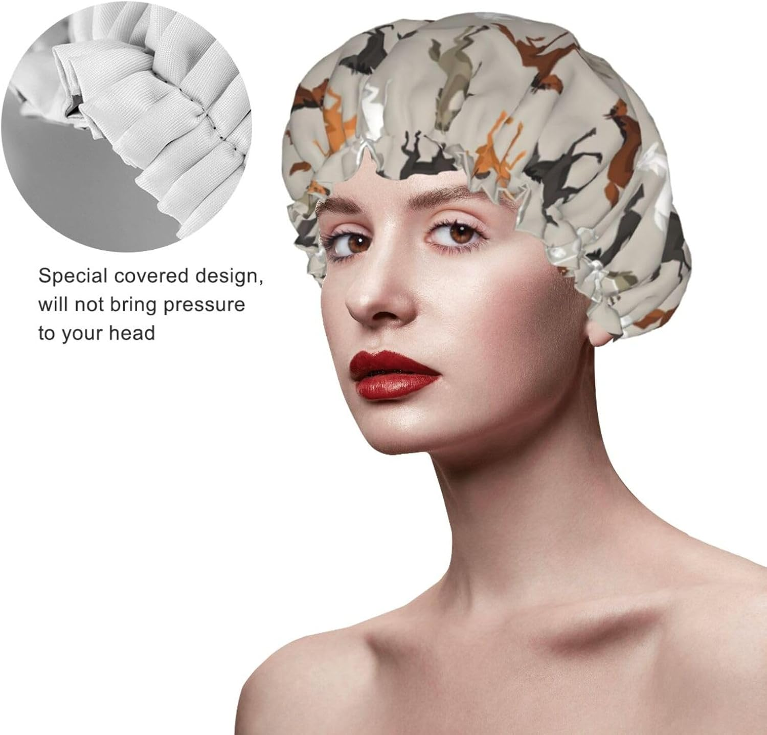 WURTON Cute Horse Print Women Soft Lightweight Shower Cap Shower Capbathing Hat for Long Hair, Breathable