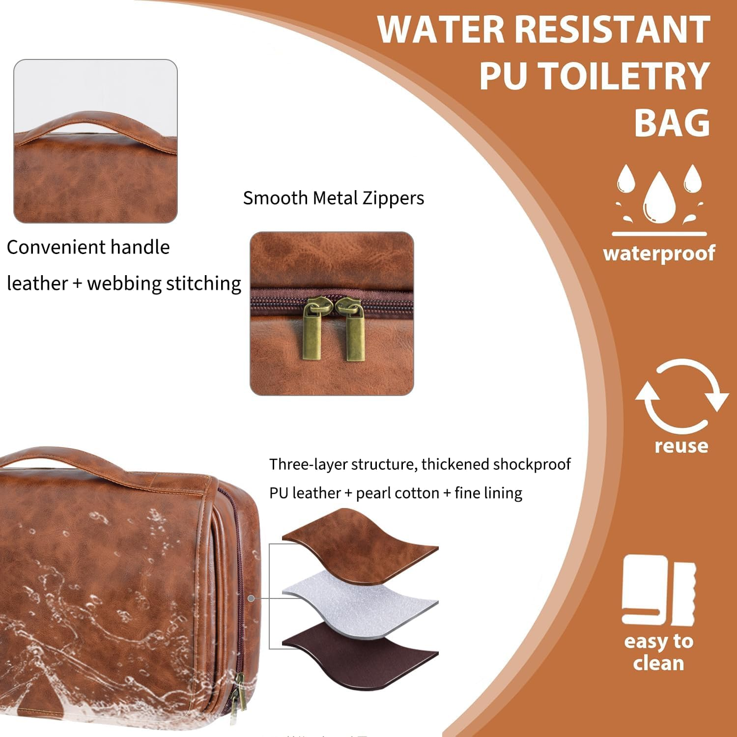 Hanging Toiletry Bag for Men and Women &ndash; 3-In-1 Travel Organizer, Water-Resistant PU Leather Dopp Kit, Large Makeup & Shaving Bag for Toiletries Accessories image number 2