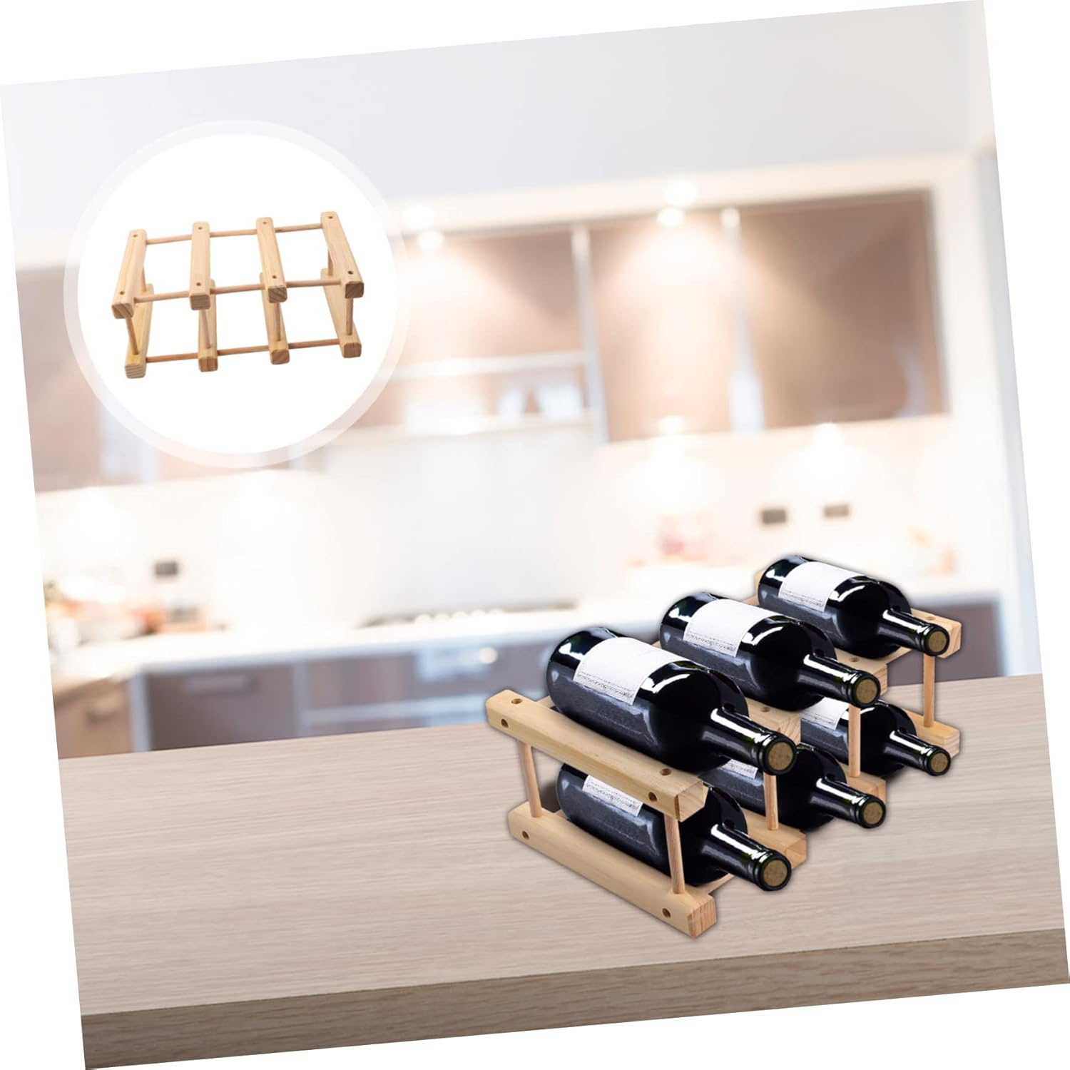 KICHOUSE Solid Wood Wine Bottle Rack Home DIY Wine Storage Rack Wooden Holders for Kitchen Shelf Bottle Display for Kitchen Storage Organisation Pantry image number 3