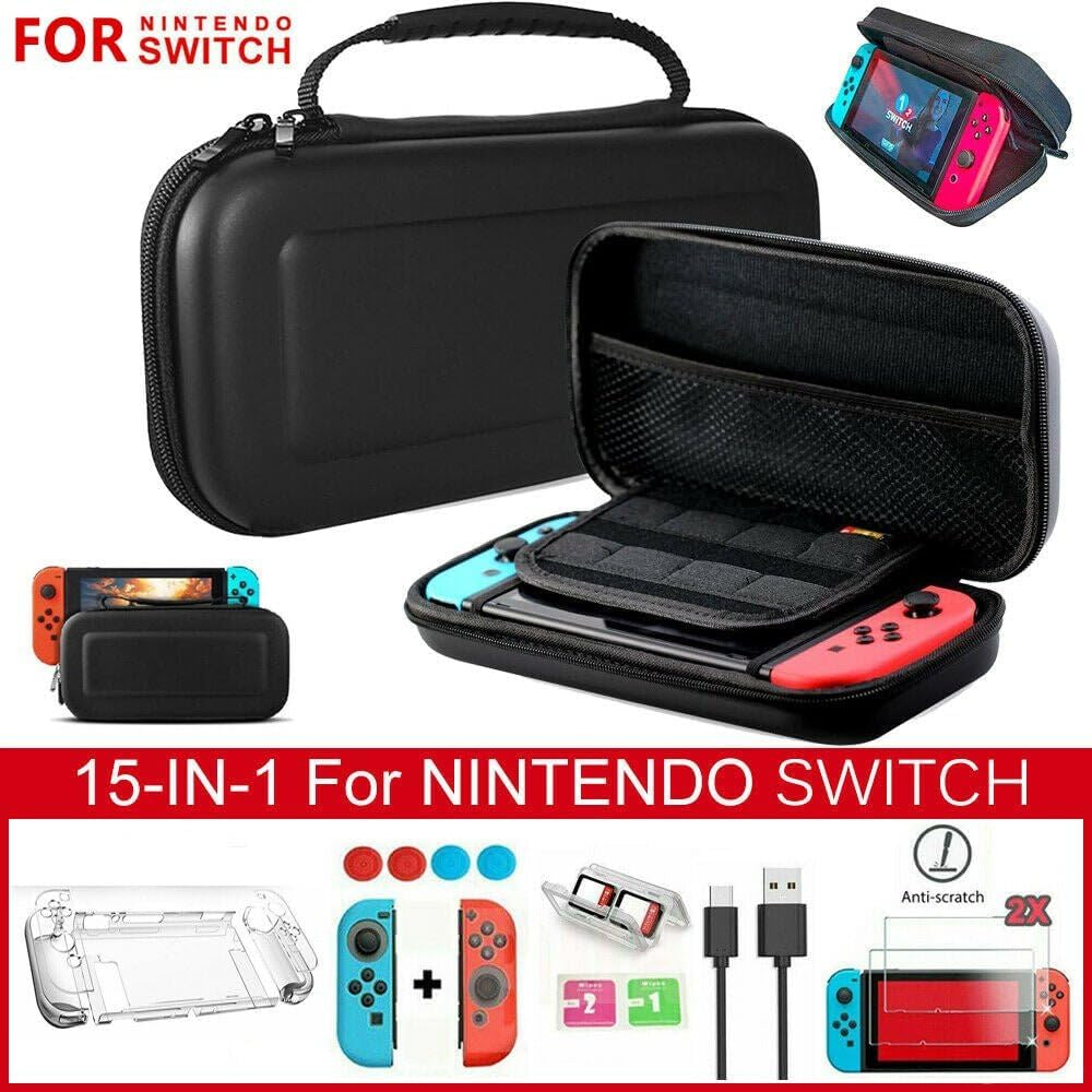 15 in 1 Nintendo Switch Travel Case EVA Hard Bag + Screen Protector + MANY Accessories image number 1