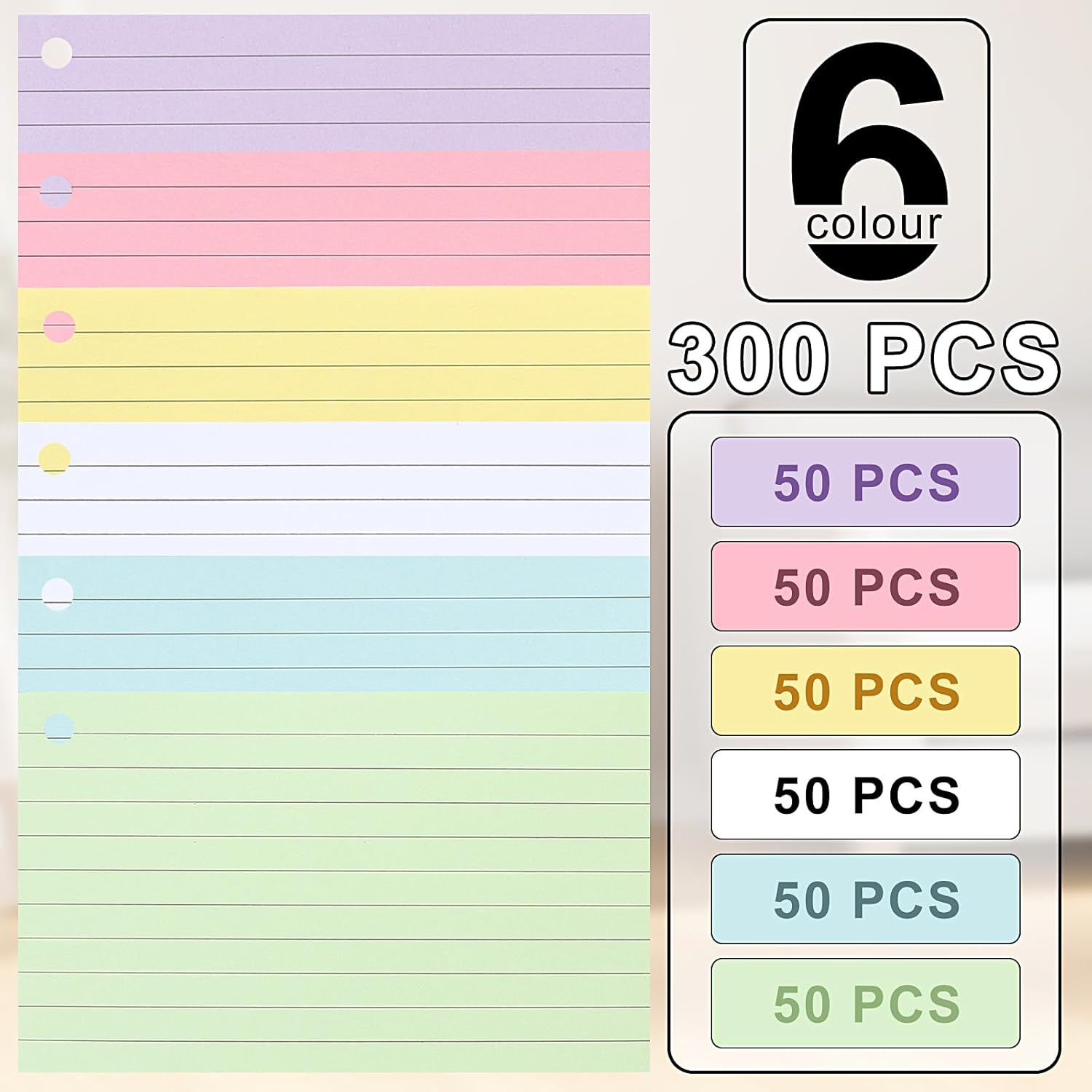 300 Revision Cards, 6 Packs Index Cards with Binder Rings, Multi-Color Kraft Record Cards for Note-Taking, Language Learning, 12.5 * 7.5Cm image number 5