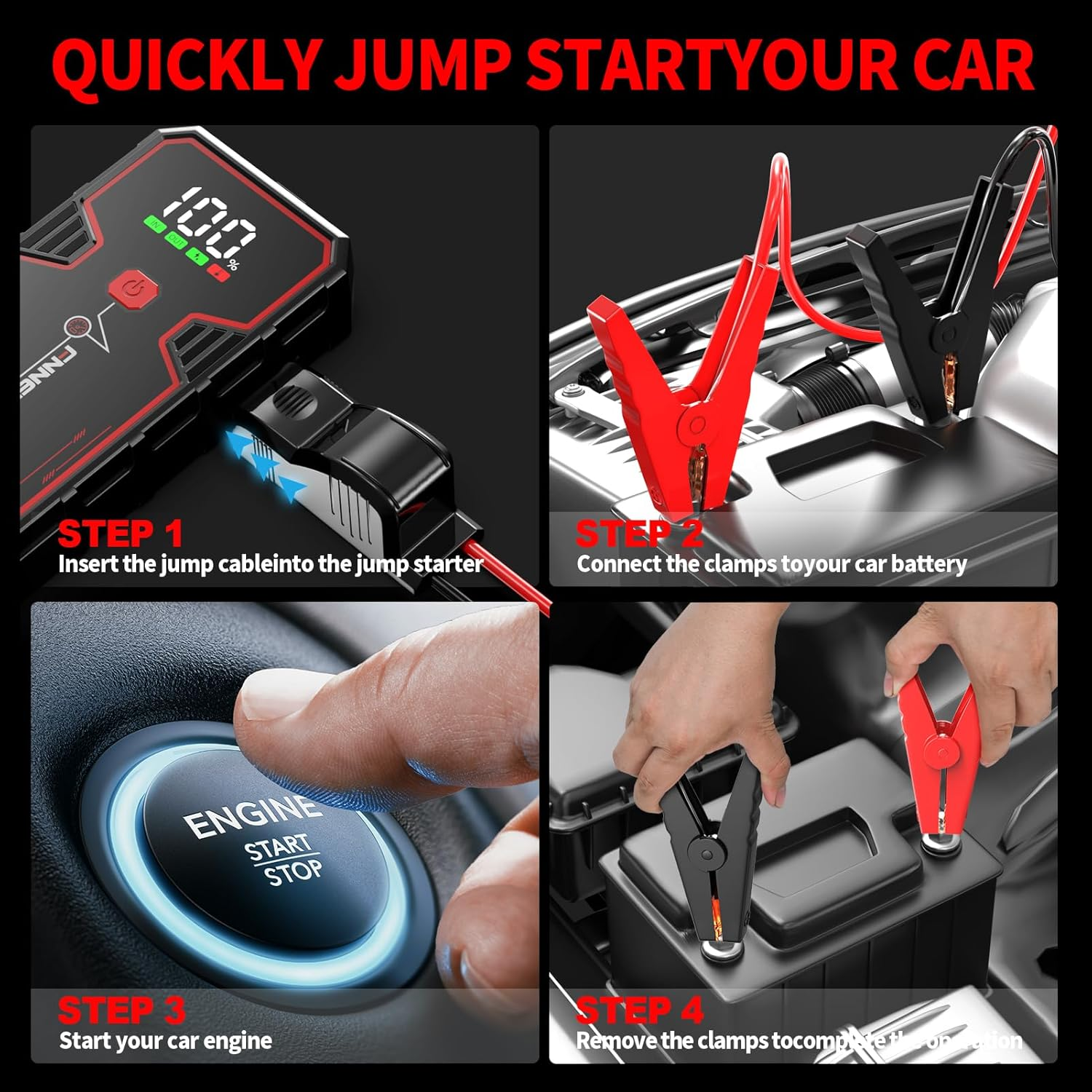 Car Jump Starter, 5000A Peak 23800Mah 12V Jump Starter Battery Pack(Up to All Gas, 8.0L Diesel Engine),With USB Charge Output Port,Led Light. image number 5