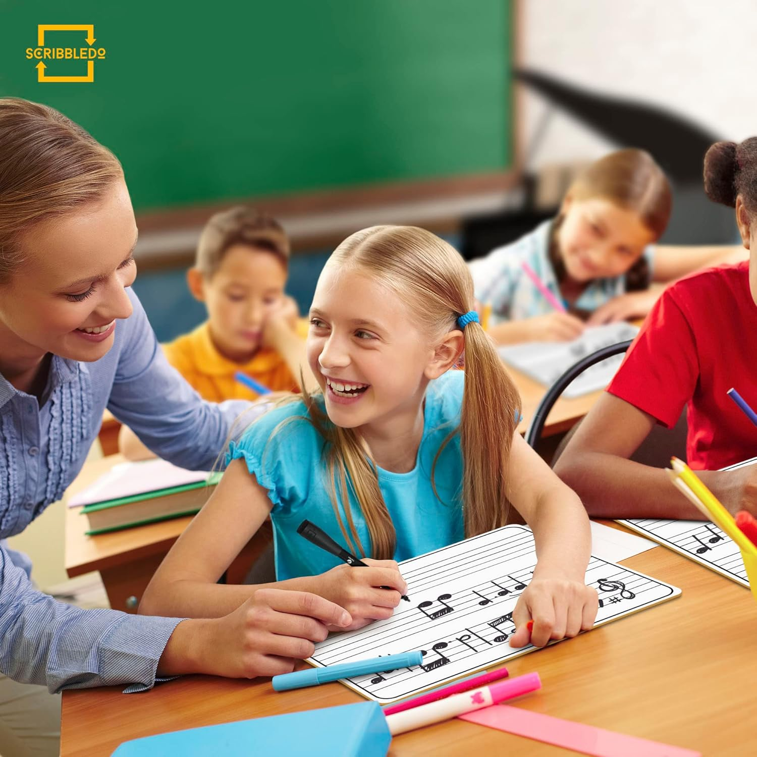 10 Pack Dry Erase Staff Music Lap White Boards 9"X12" L Write Musical Notes and More (Double Sided Mini Whiteboards) Erasers Included image number 1