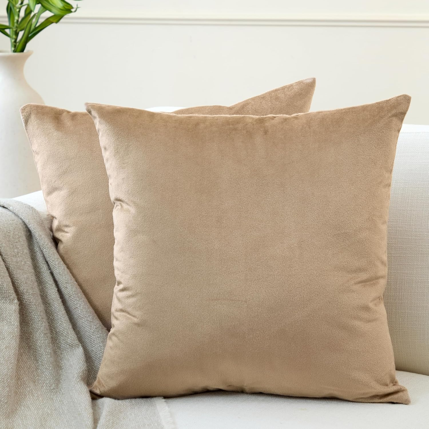 Encasa XO Velvet Cushion Cover Set of 2 Maroon 60X60 Cm Solid Plain Dyed Soft & Smooth Pillowcase | No Insert, Square Decorative Sham for Living Room, Sofa, Bedroom